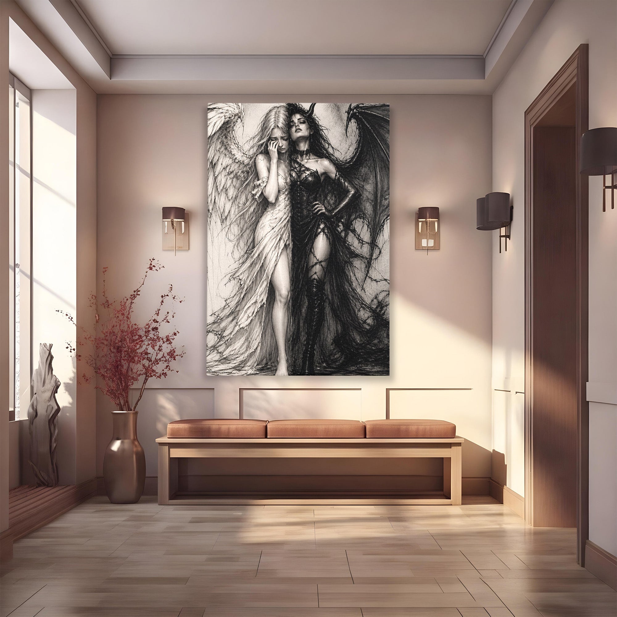 Tablou Canvas Premium LuxCanva® U1119, Inger Si Demon, Contrast, Mitologie, Inger, Demon, Living, Culori Vibrante