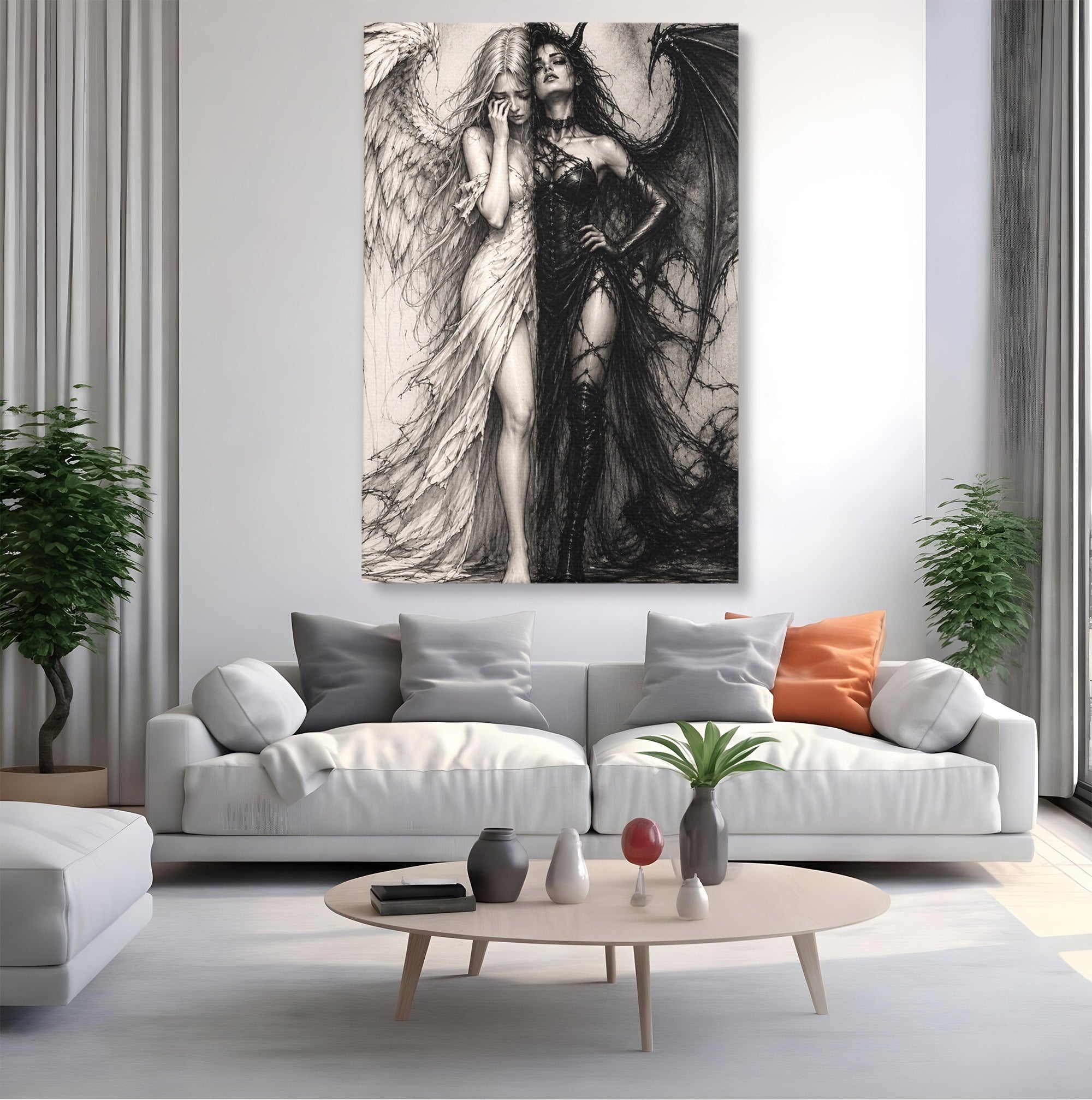 Tablou Canvas Premium LuxCanva® U1119, Inger Si Demon, Contrast, Mitologie, Inger, Demon, Living, Culori Vibrante