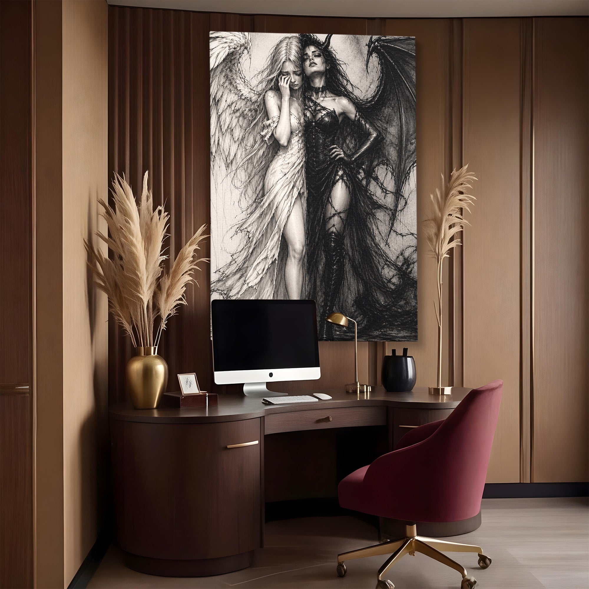 Tablou Canvas Premium LuxCanva® U1119, Inger Si Demon, Contrast, Mitologie, Inger, Demon, Living, Culori Vibrante