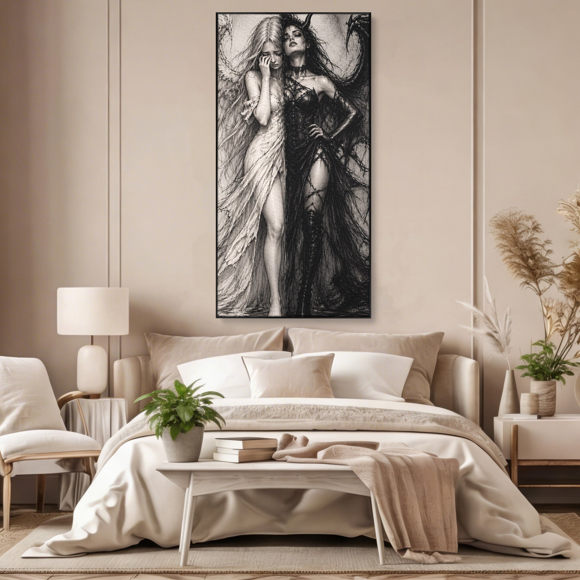 Tablou Canvas Premium LuxCanva® U1119, Inger Si Demon, Contrast, Mitologie, Inger, Demon, Living, Culori Vibrante