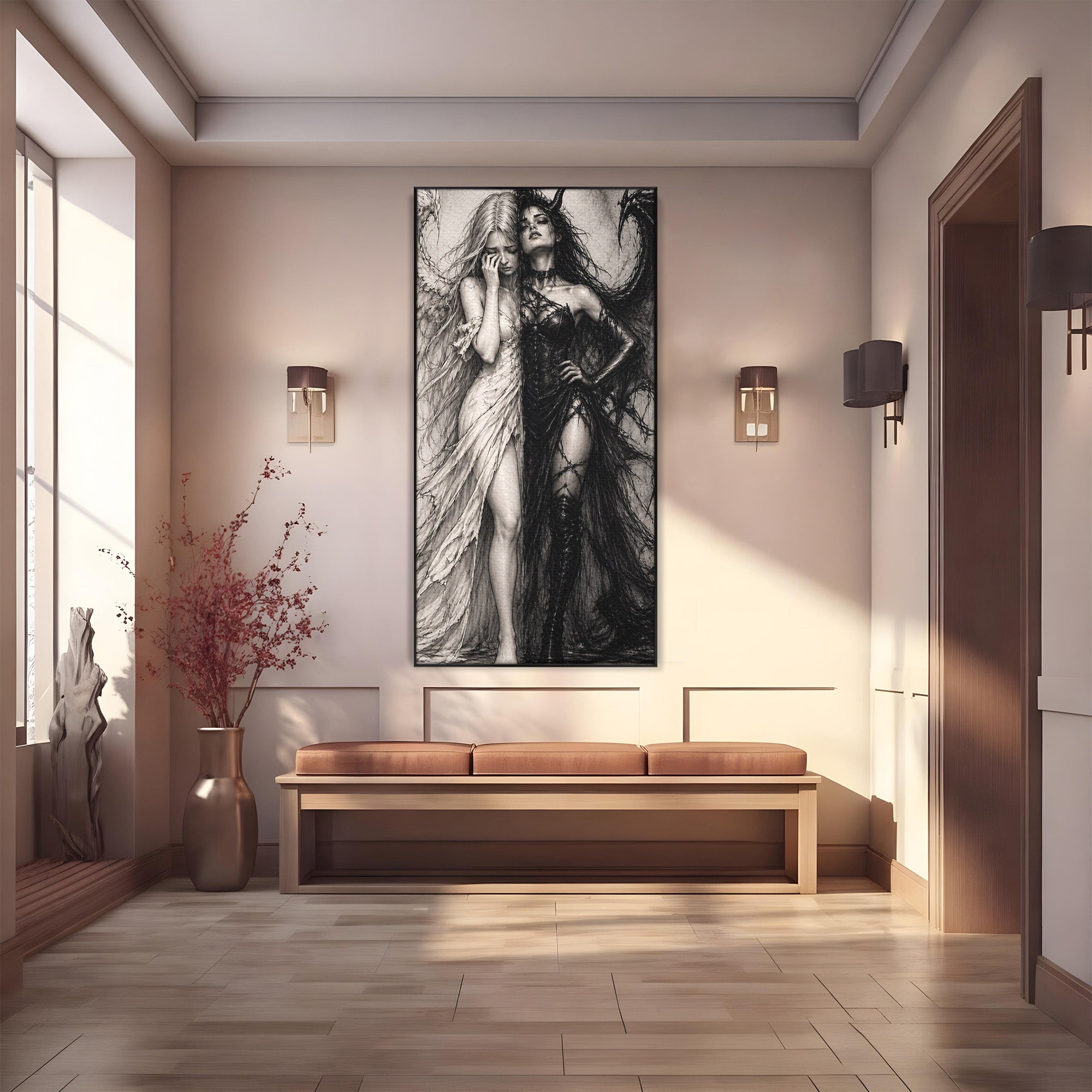Tablou Canvas Premium LuxCanva® U1119, Inger Si Demon, Contrast, Mitologie, Inger, Demon, Living, Culori Vibrante