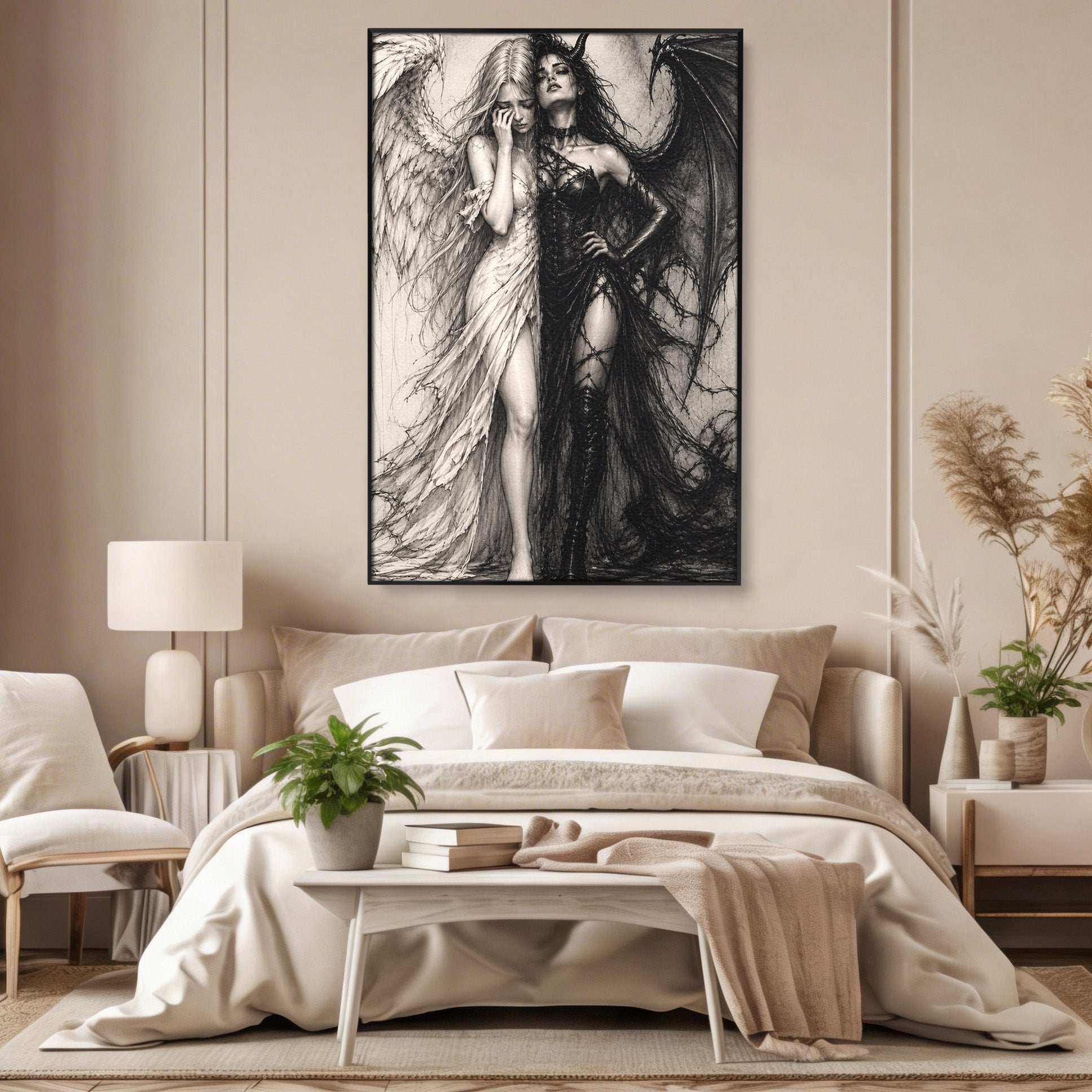 Tablou Canvas Premium LuxCanva® U1119, Inger Si Demon, Contrast, Mitologie, Inger, Demon, Living, Culori Vibrante
