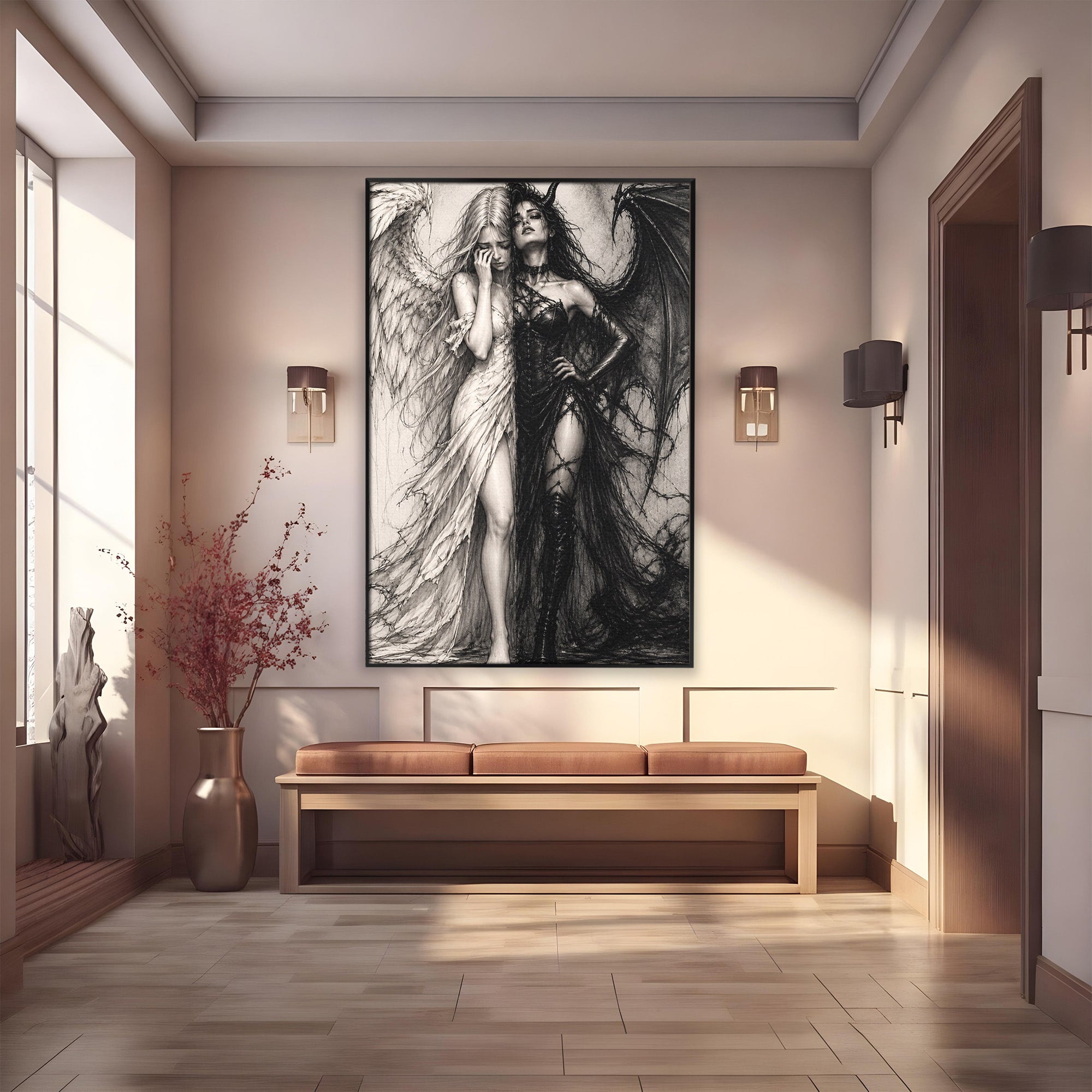 Tablou Canvas Premium LuxCanva® U1119, Inger Si Demon, Contrast, Mitologie, Inger, Demon, Living, Culori Vibrante