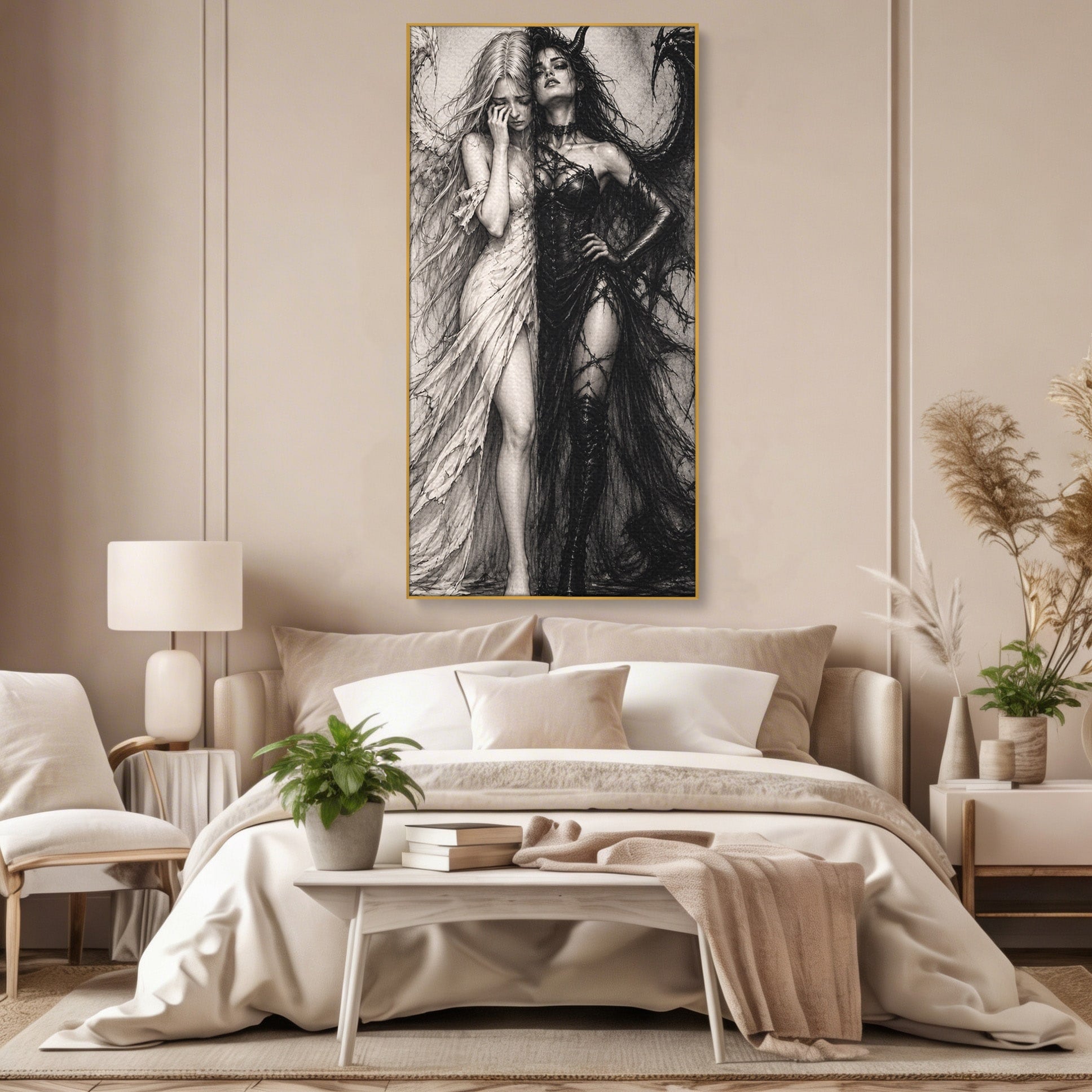Tablou Canvas Premium LuxCanva® U1119, Inger Si Demon, Contrast, Mitologie, Inger, Demon, Living, Culori Vibrante