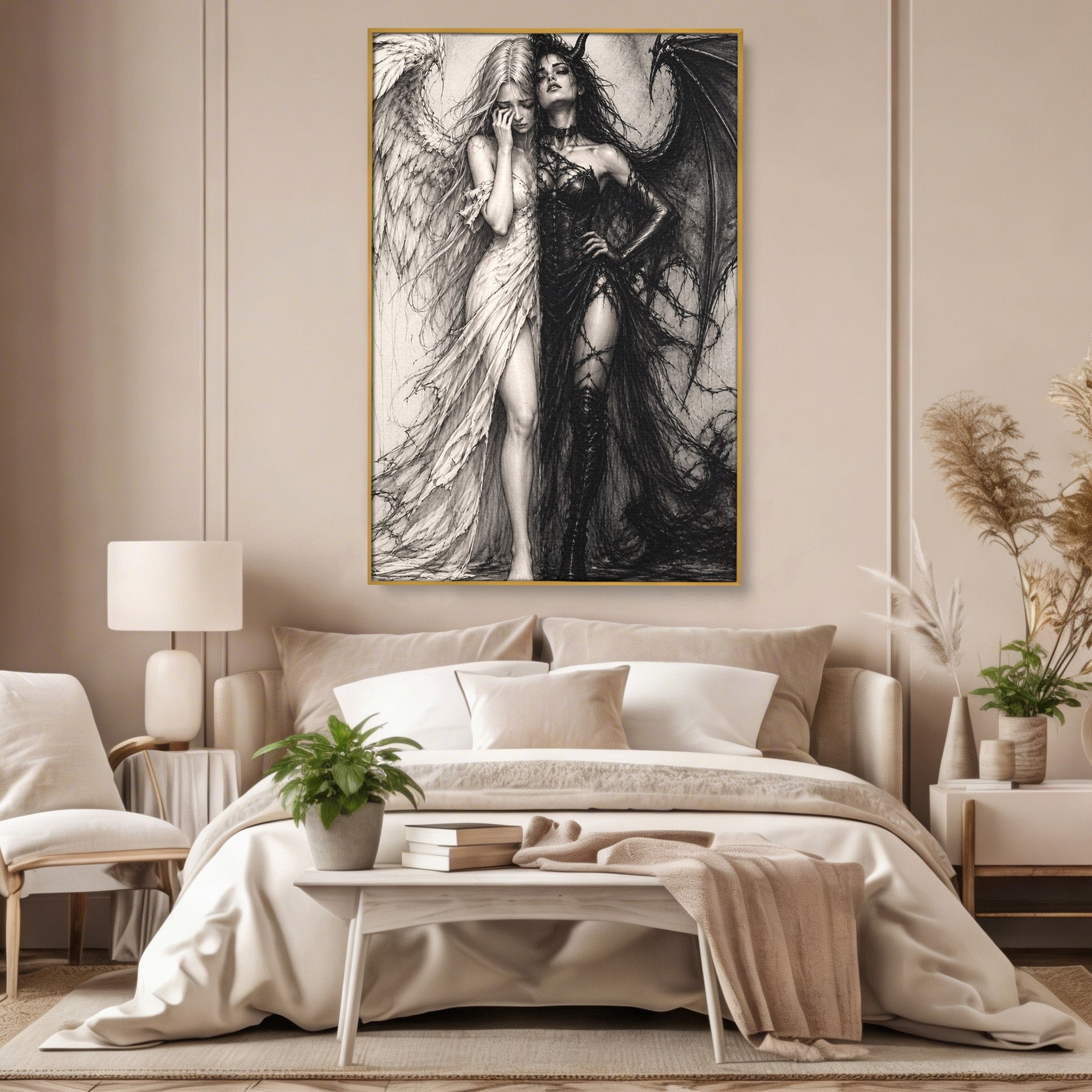 Tablou Canvas Premium LuxCanva® U1119, Inger Si Demon, Contrast, Mitologie, Inger, Demon, Living, Culori Vibrante