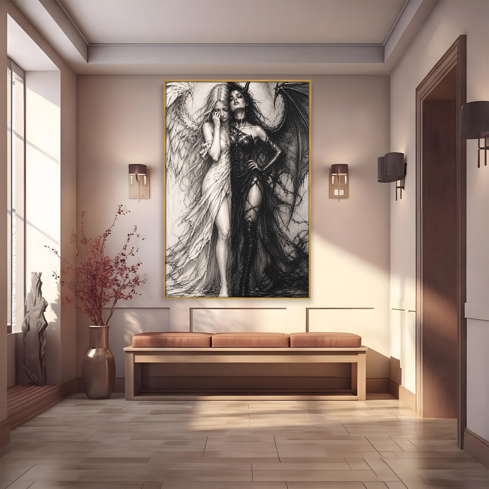 Tablou Canvas Premium LuxCanva® U1119, Inger Si Demon, Contrast, Mitologie, Inger, Demon, Living, Culori Vibrante