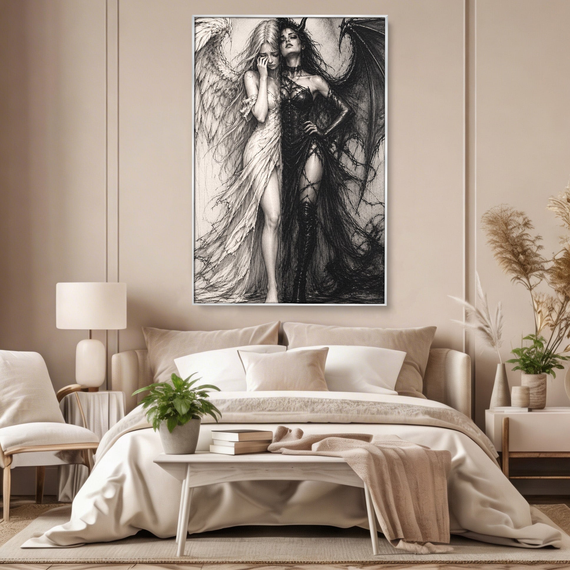 Tablou Canvas Premium LuxCanva® U1119, Inger Si Demon, Contrast, Mitologie, Inger, Demon, Living, Culori Vibrante