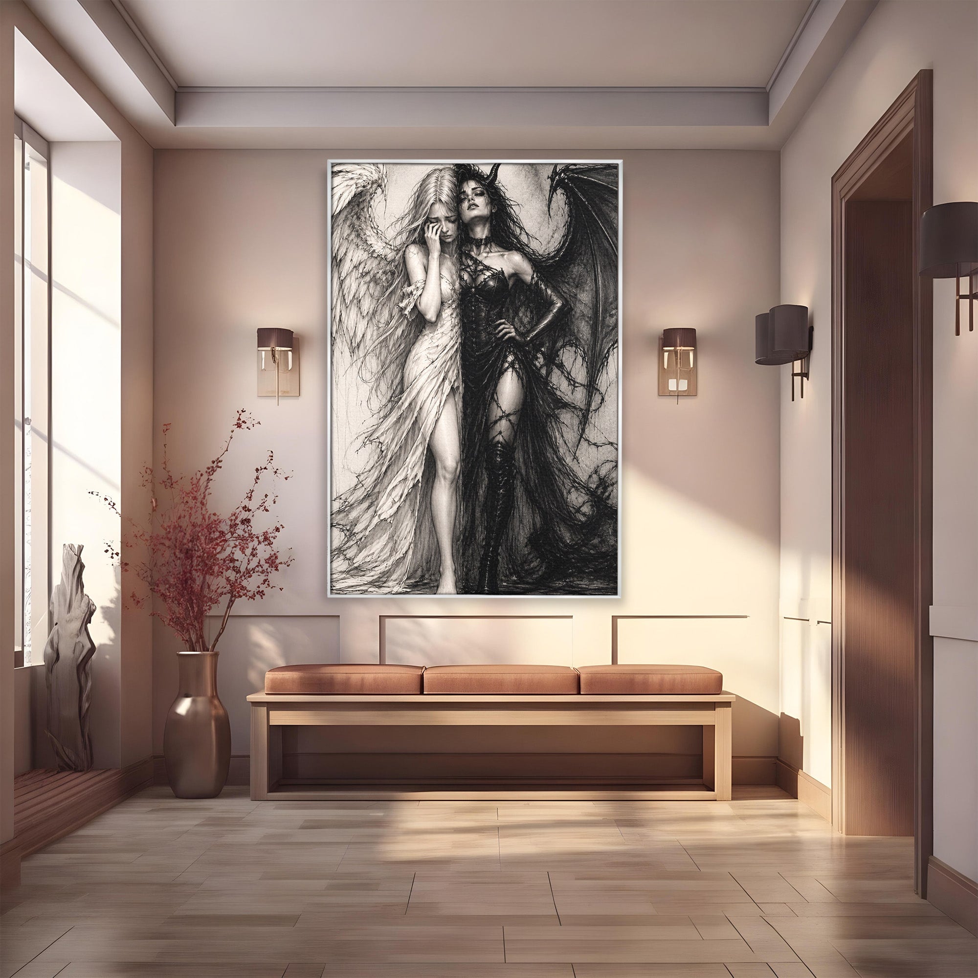 Tablou Canvas Premium LuxCanva® U1119, Inger Si Demon, Contrast, Mitologie, Inger, Demon, Living, Culori Vibrante