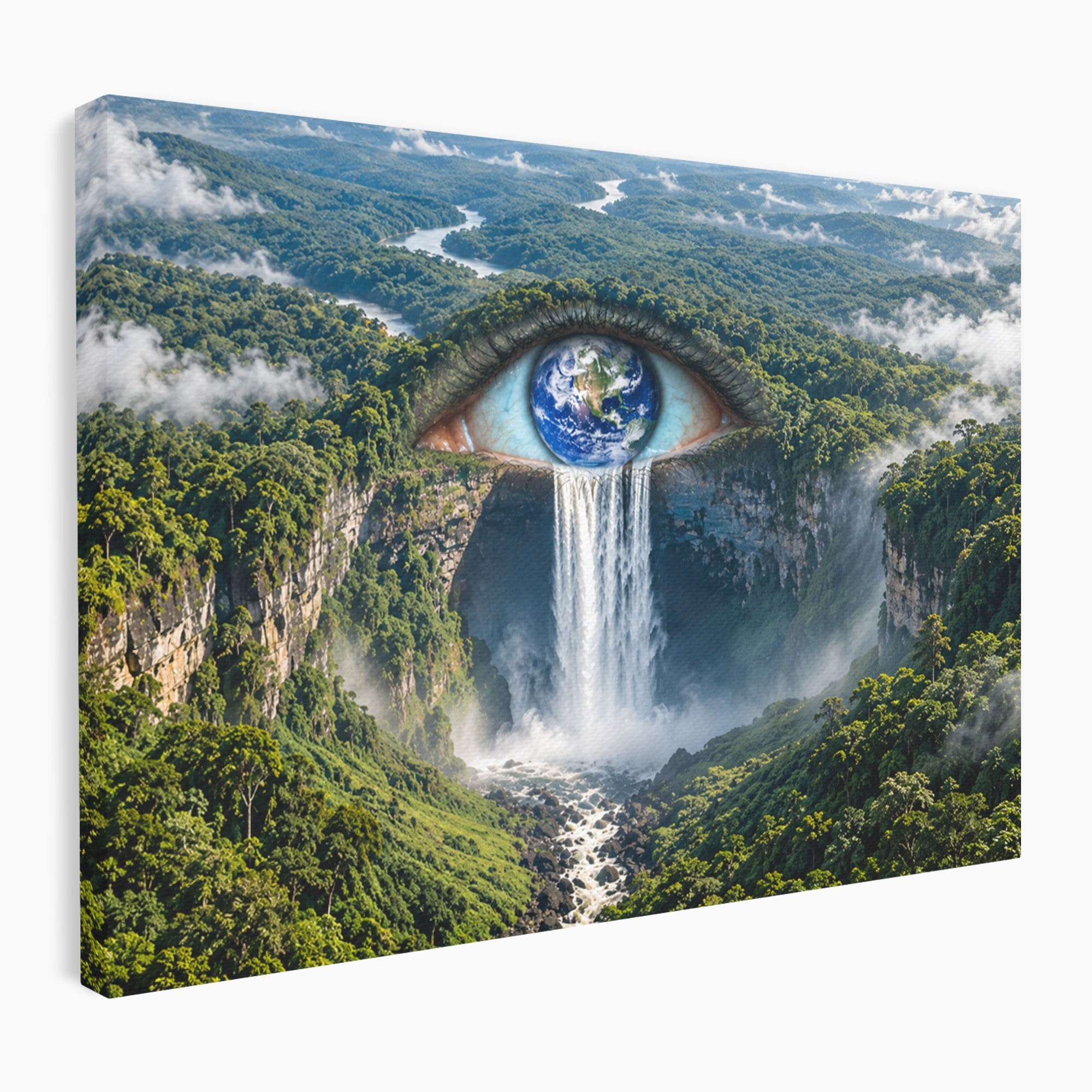 Tablou Canvas Premium LuxCanva® U1120, Privirea Pădurilor Luxuriante, Cascada, Ochi, Padure, Fantezie, Peisaj, Dormitor, Living, Culori Vibrante