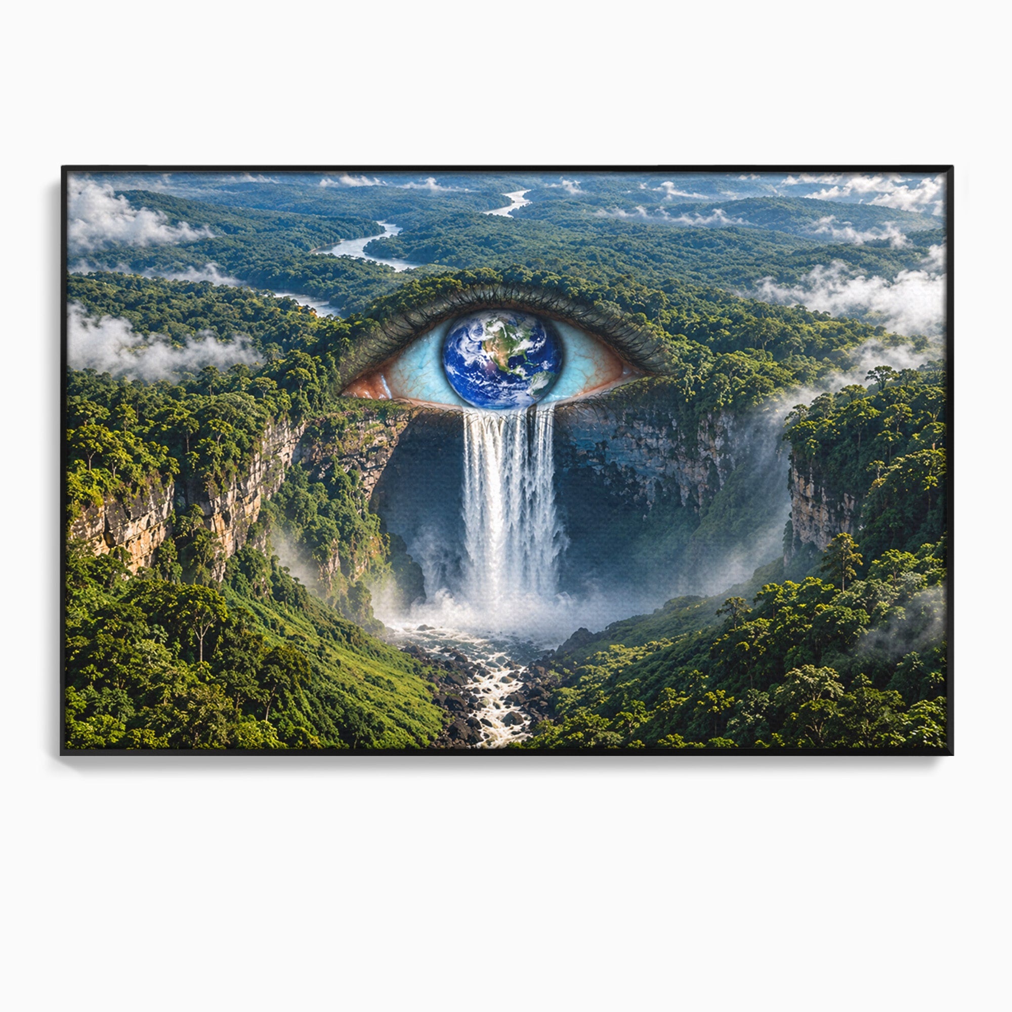 Tablou Canvas Premium LuxCanva® U1120, Privirea Pădurilor Luxuriante, Cascada, Ochi, Padure, Fantezie, Peisaj, Dormitor, Living, Culori Vibrante