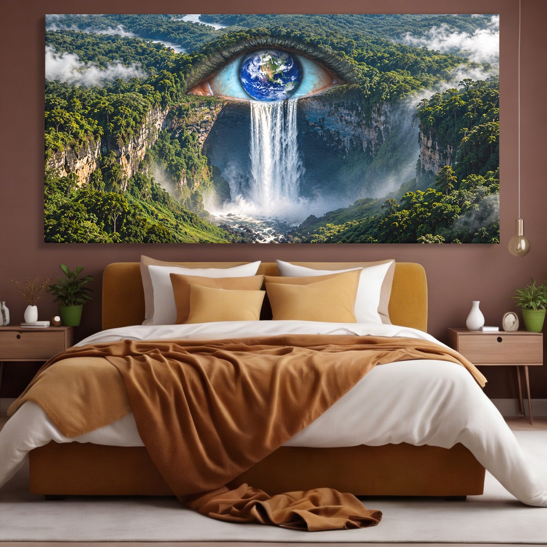 Tablou Canvas Premium LuxCanva® U1120, Privirea Pădurilor Luxuriante, Cascada, Ochi, Padure, Fantezie, Peisaj, Dormitor, Living, Culori Vibrante