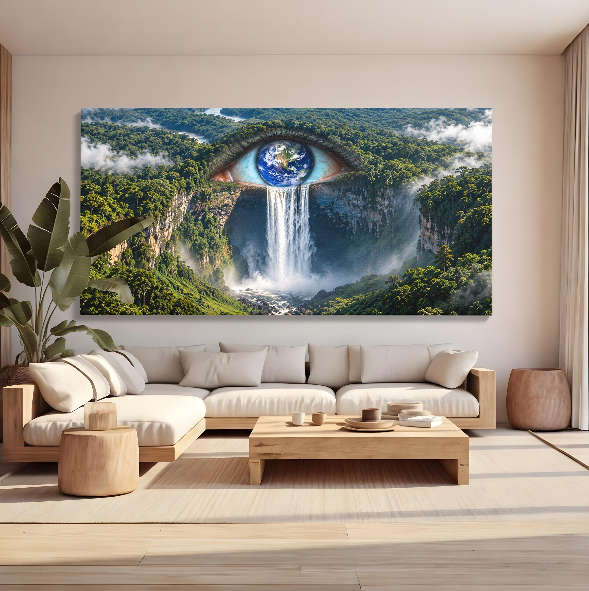 Tablou Canvas Premium LuxCanva® U1120, Privirea Pădurilor Luxuriante, Cascada, Ochi, Padure, Fantezie, Peisaj, Dormitor, Living, Culori Vibrante