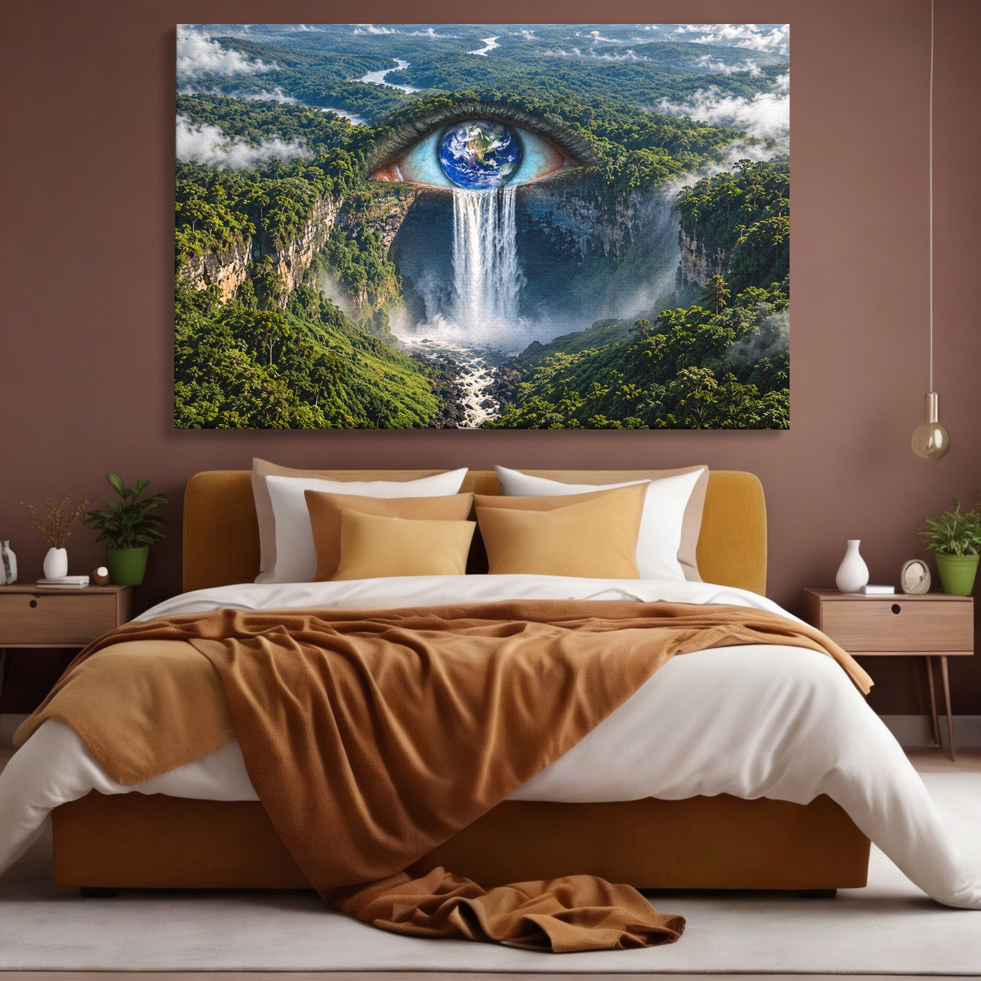Tablou Canvas Premium LuxCanva® U1120, Privirea Pădurilor Luxuriante, Cascada, Ochi, Padure, Fantezie, Peisaj, Dormitor, Living, Culori Vibrante