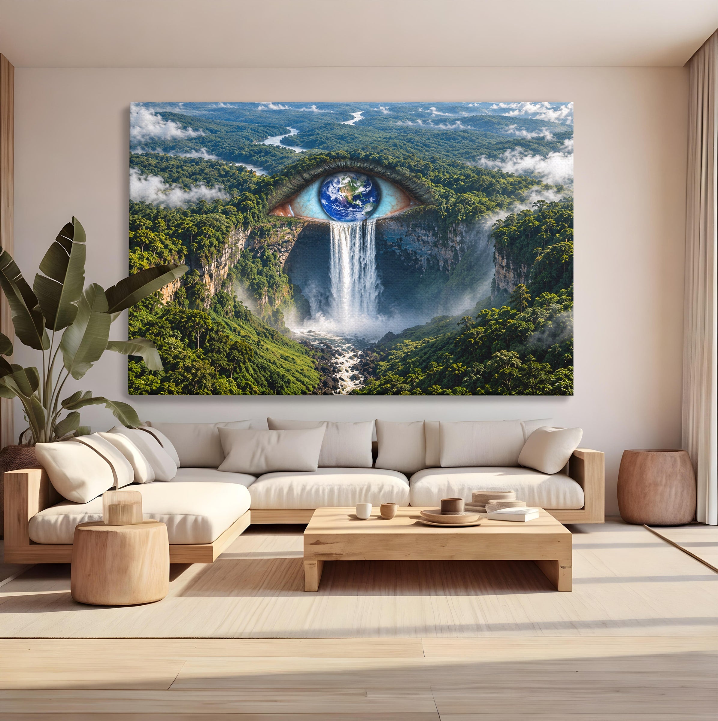 Tablou Canvas Premium LuxCanva® U1120, Privirea Pădurilor Luxuriante, Cascada, Ochi, Padure, Fantezie, Peisaj, Dormitor, Living, Culori Vibrante