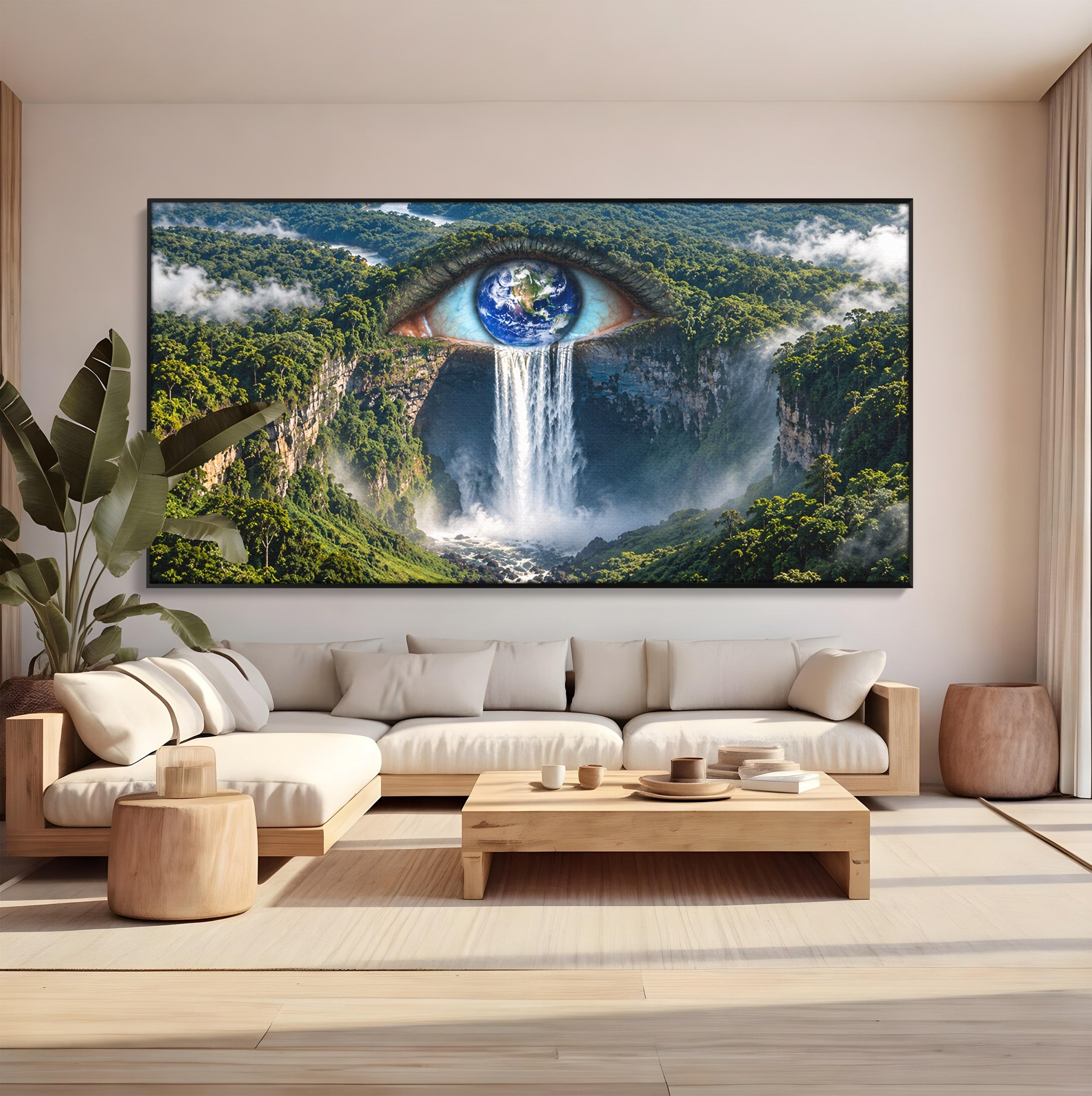 Tablou Canvas Premium LuxCanva® U1120, Privirea Pădurilor Luxuriante, Cascada, Ochi, Padure, Fantezie, Peisaj, Dormitor, Living, Culori Vibrante