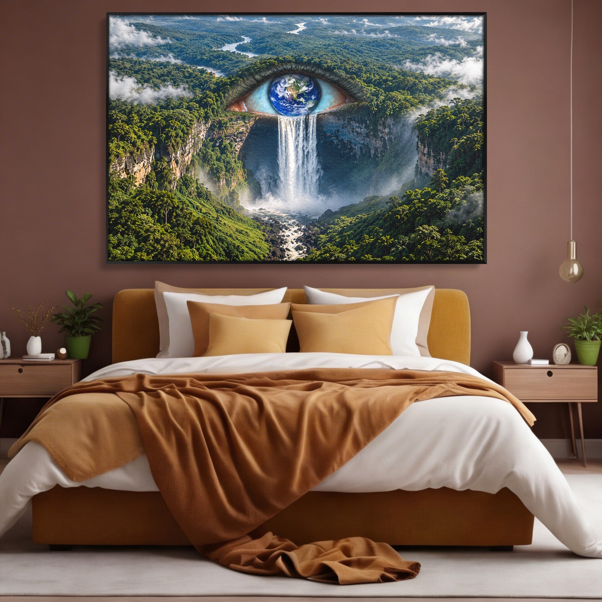Tablou Canvas Premium LuxCanva® U1120, Privirea Pădurilor Luxuriante, Cascada, Ochi, Padure, Fantezie, Peisaj, Dormitor, Living, Culori Vibrante