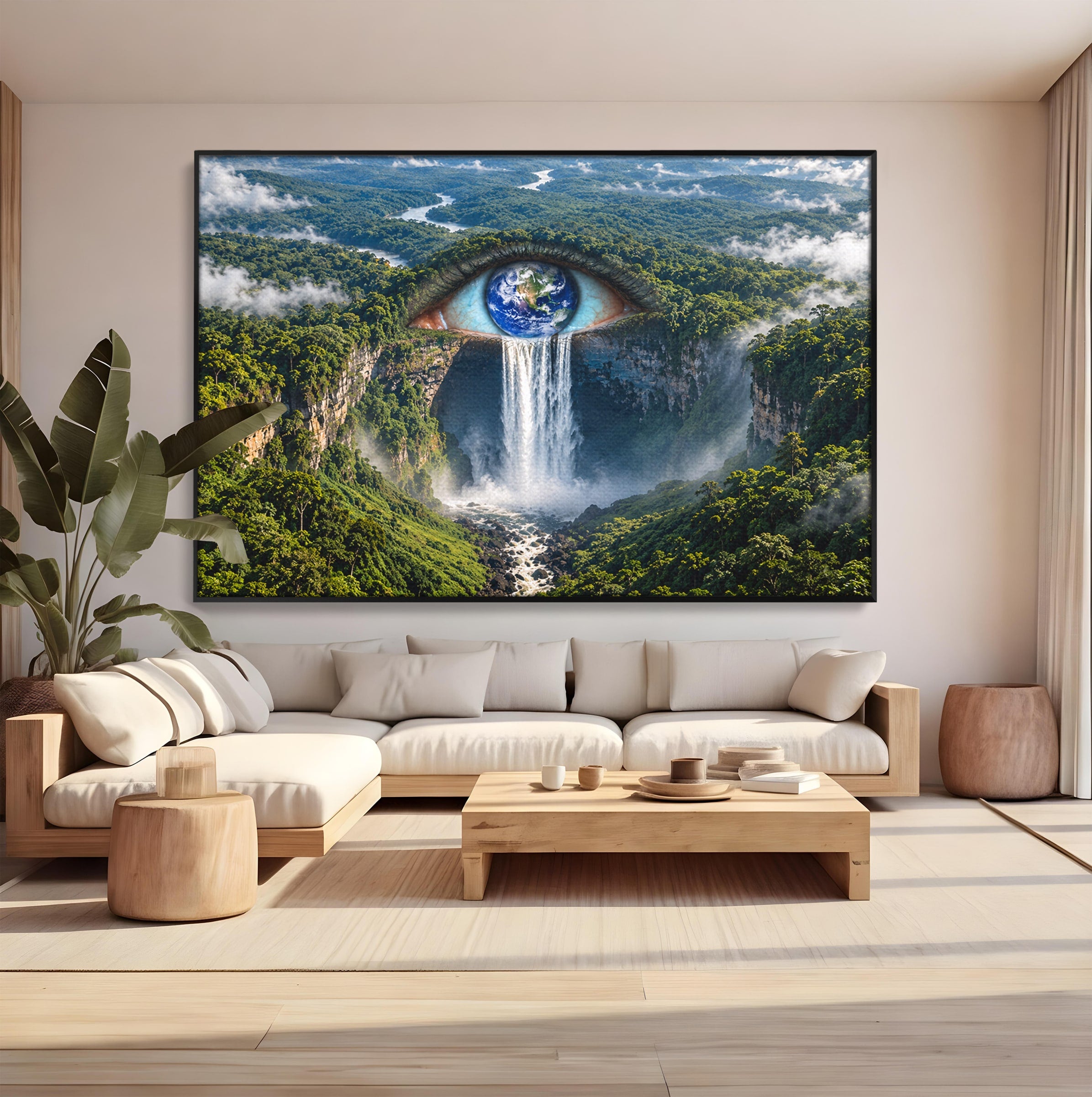 Tablou Canvas Premium LuxCanva® U1120, Privirea Pădurilor Luxuriante, Cascada, Ochi, Padure, Fantezie, Peisaj, Dormitor, Living, Culori Vibrante