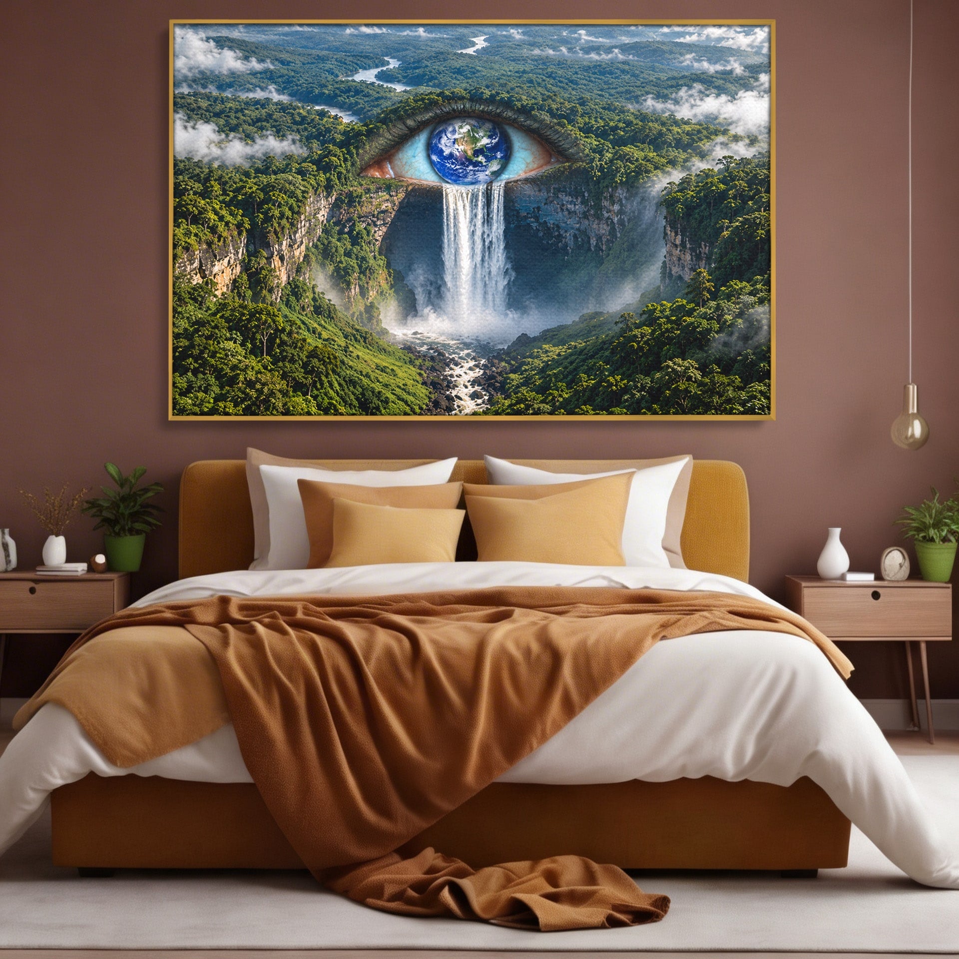 Tablou Canvas Premium LuxCanva® U1120, Privirea Pădurilor Luxuriante, Cascada, Ochi, Padure, Fantezie, Peisaj, Dormitor, Living, Culori Vibrante