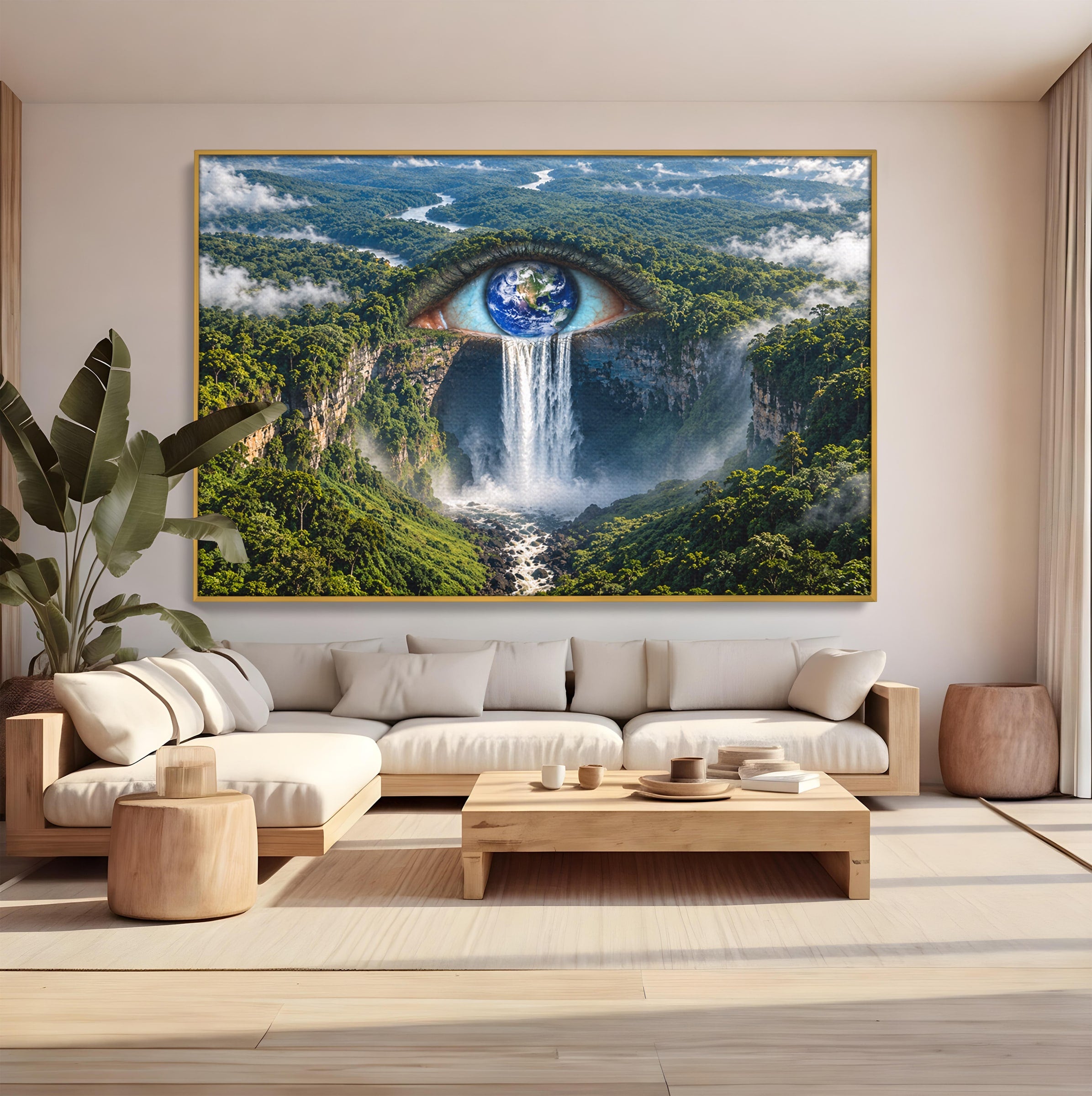 Tablou Canvas Premium LuxCanva® U1120, Privirea Pădurilor Luxuriante, Cascada, Ochi, Padure, Fantezie, Peisaj, Dormitor, Living, Culori Vibrante