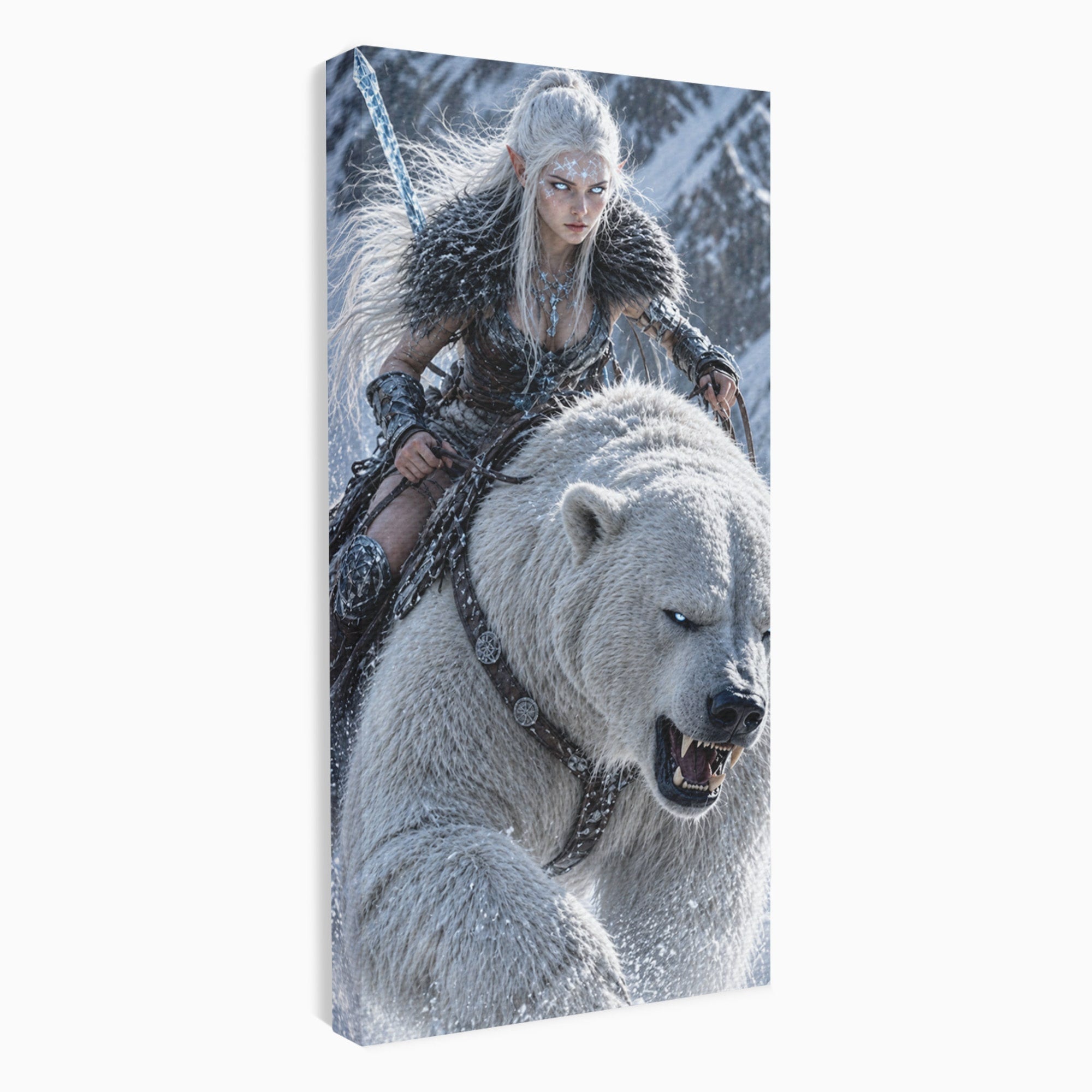 Tablou Canvas Premium LuxCanva® U1121, Razboinica Nordica Pe Urs Polar,  Fantezie, Aventura, Razboinica, Urs,Dormitor, Living, Culori Vibrante
