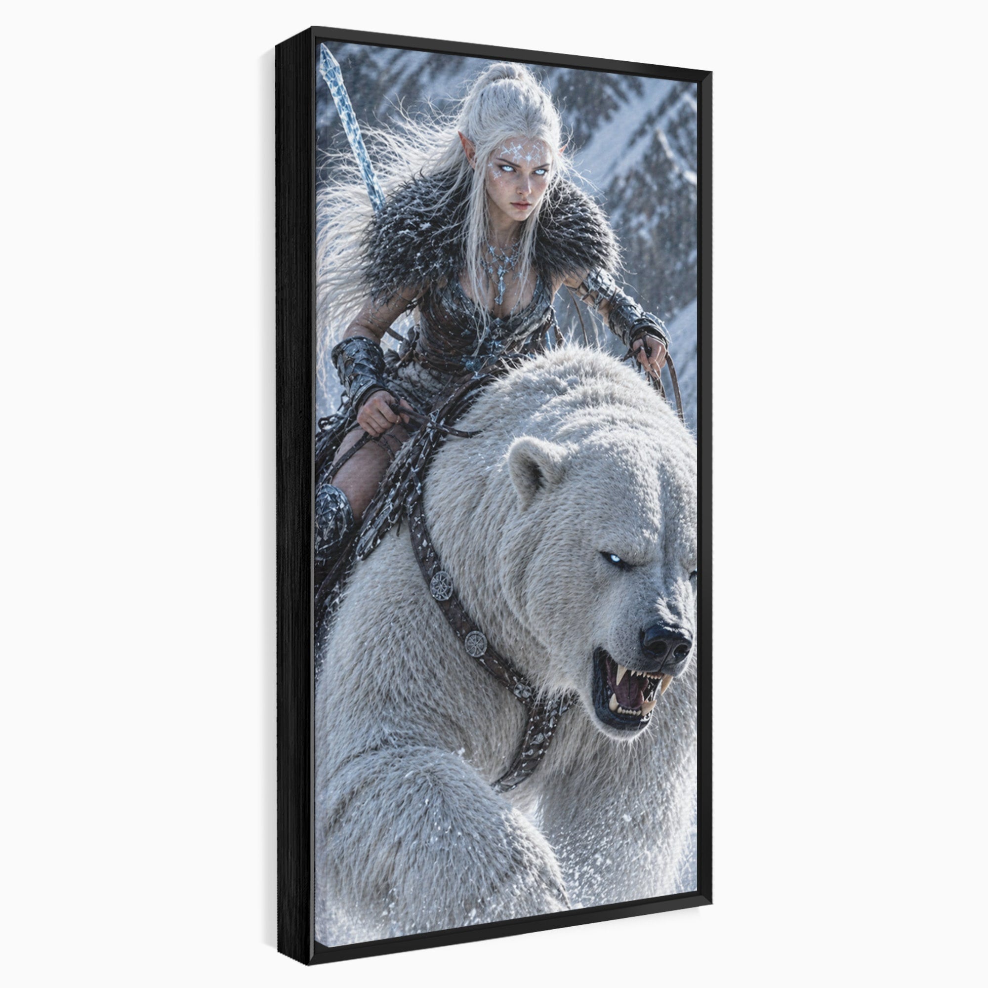 Tablou Canvas Premium LuxCanva® U1121, Razboinica Nordica Pe Urs Polar,  Fantezie, Aventura, Razboinica, Urs,Dormitor, Living, Culori Vibrante