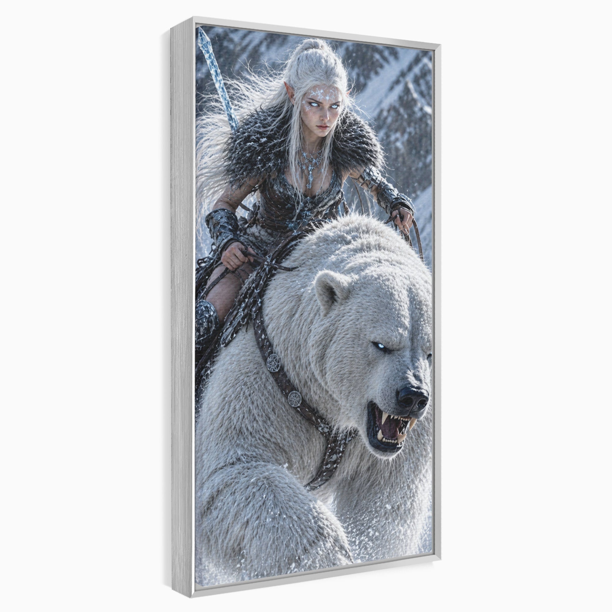 Tablou Canvas Premium LuxCanva® U1121, Razboinica Nordica Pe Urs Polar,  Fantezie, Aventura, Razboinica, Urs,Dormitor, Living, Culori Vibrante
