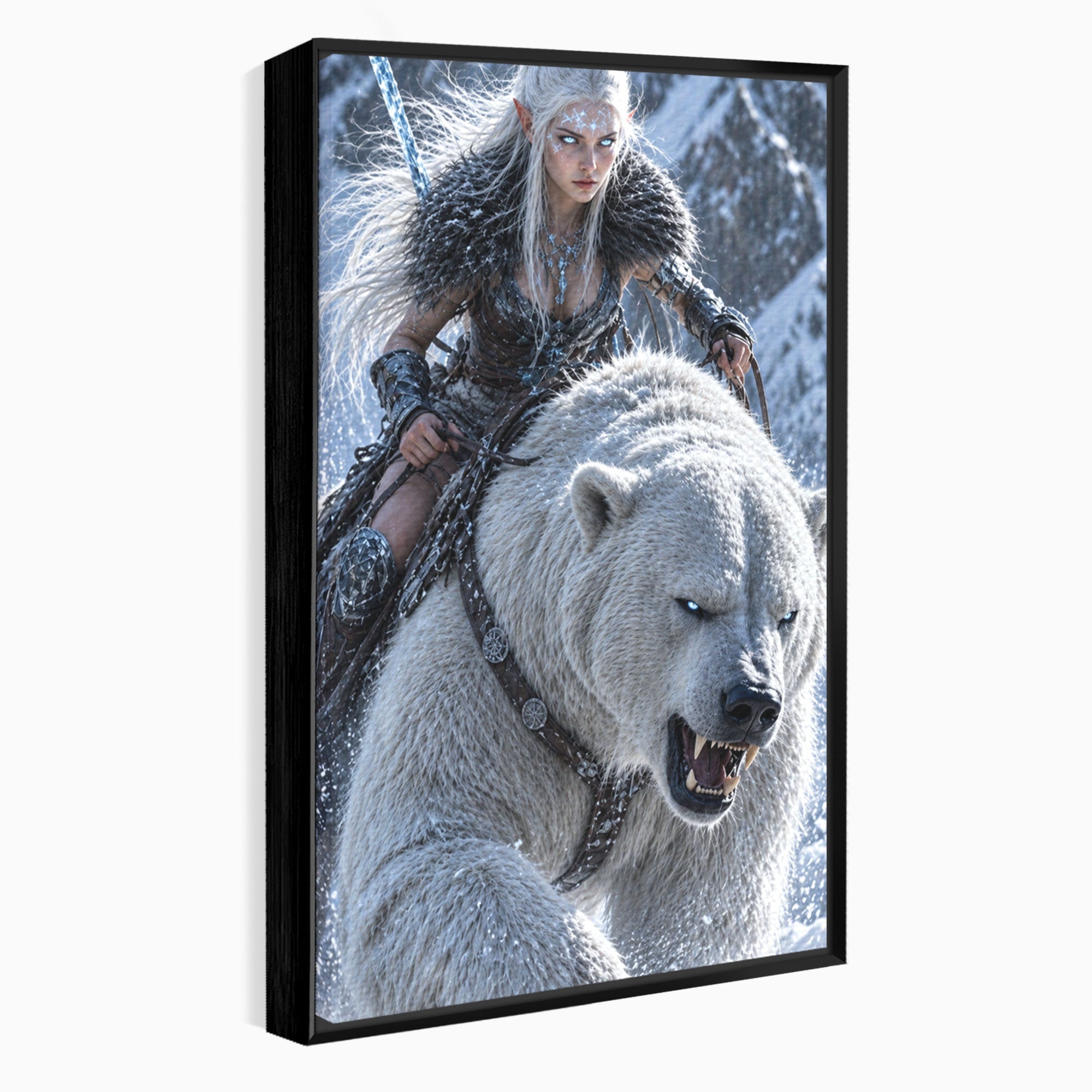 Tablou Canvas Premium LuxCanva® U1121, Razboinica Nordica Pe Urs Polar,  Fantezie, Aventura, Razboinica, Urs,Dormitor, Living, Culori Vibrante