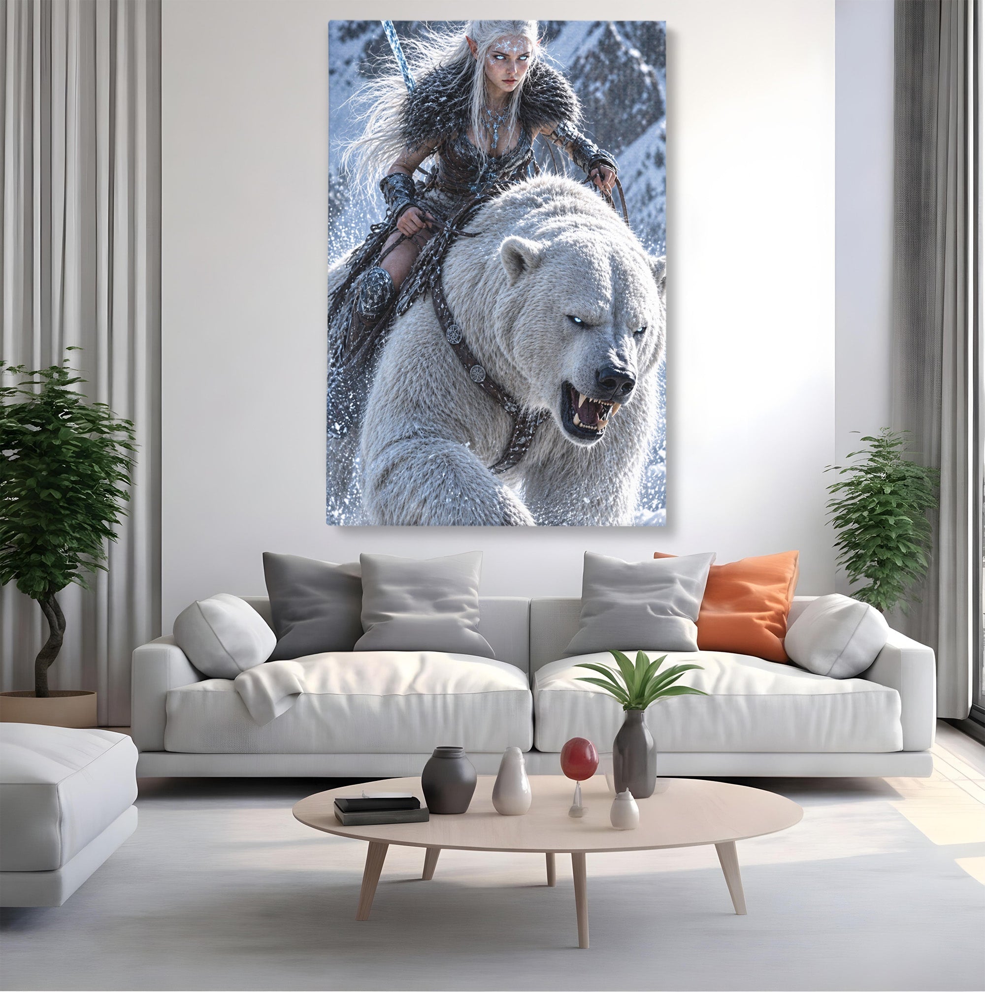 Tablou Canvas Premium LuxCanva® U1121, Razboinica Nordica Pe Urs Polar,  Fantezie, Aventura, Razboinica, Urs,Dormitor, Living, Culori Vibrante