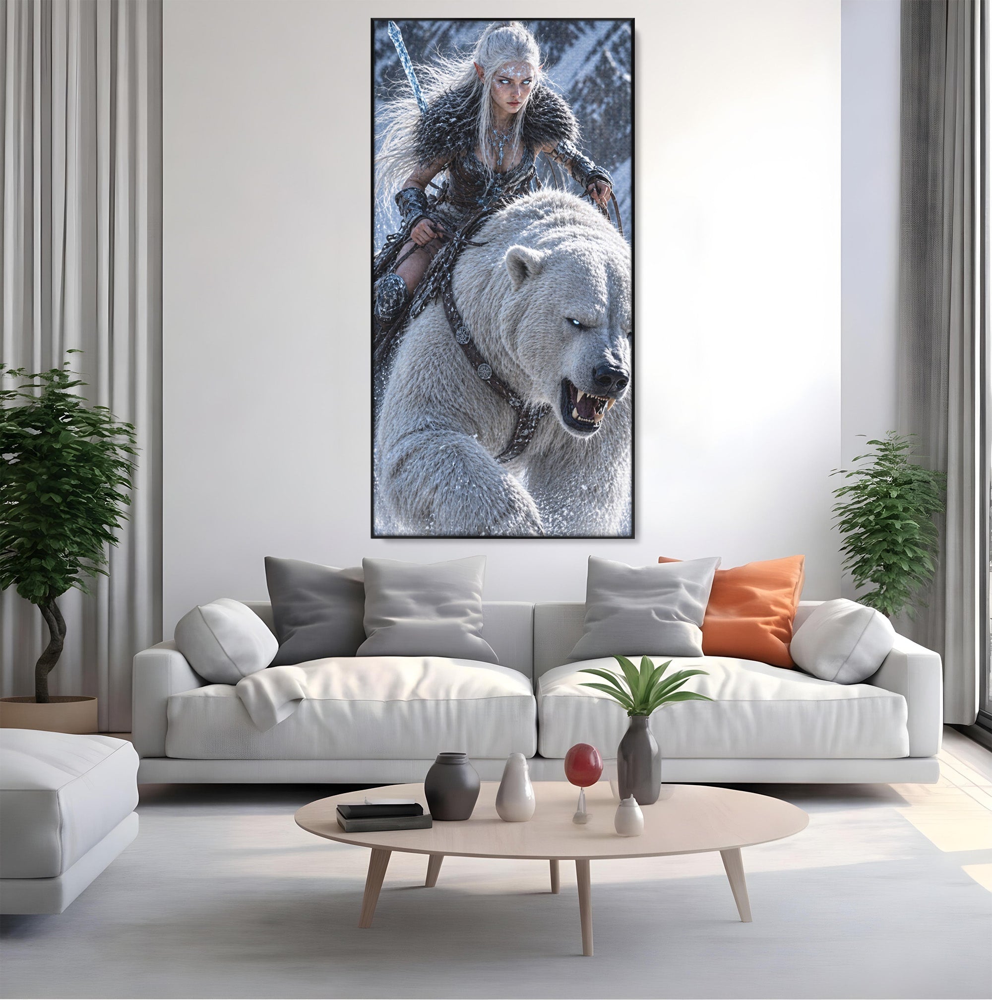 Tablou Canvas Premium LuxCanva® U1121, Razboinica Nordica Pe Urs Polar,  Fantezie, Aventura, Razboinica, Urs,Dormitor, Living, Culori Vibrante