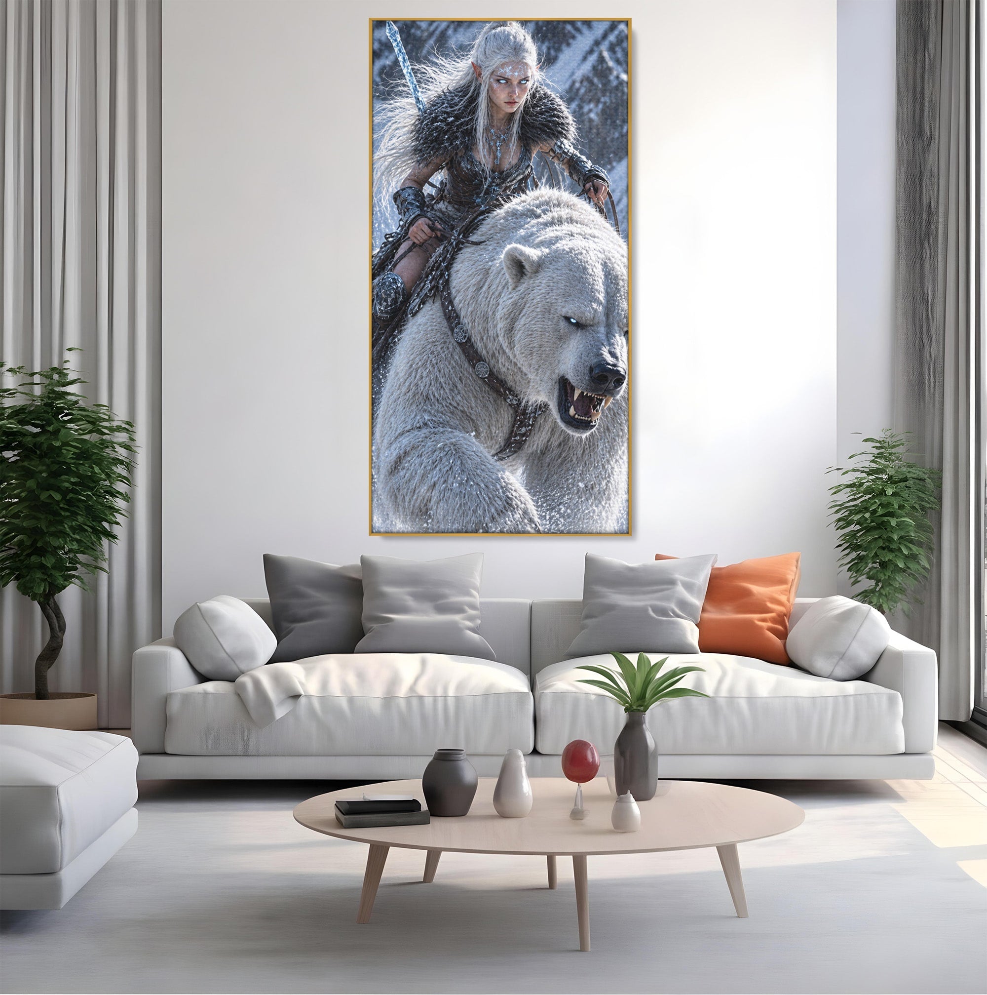 Tablou Canvas Premium LuxCanva® U1121, Razboinica Nordica Pe Urs Polar,  Fantezie, Aventura, Razboinica, Urs,Dormitor, Living, Culori Vibrante