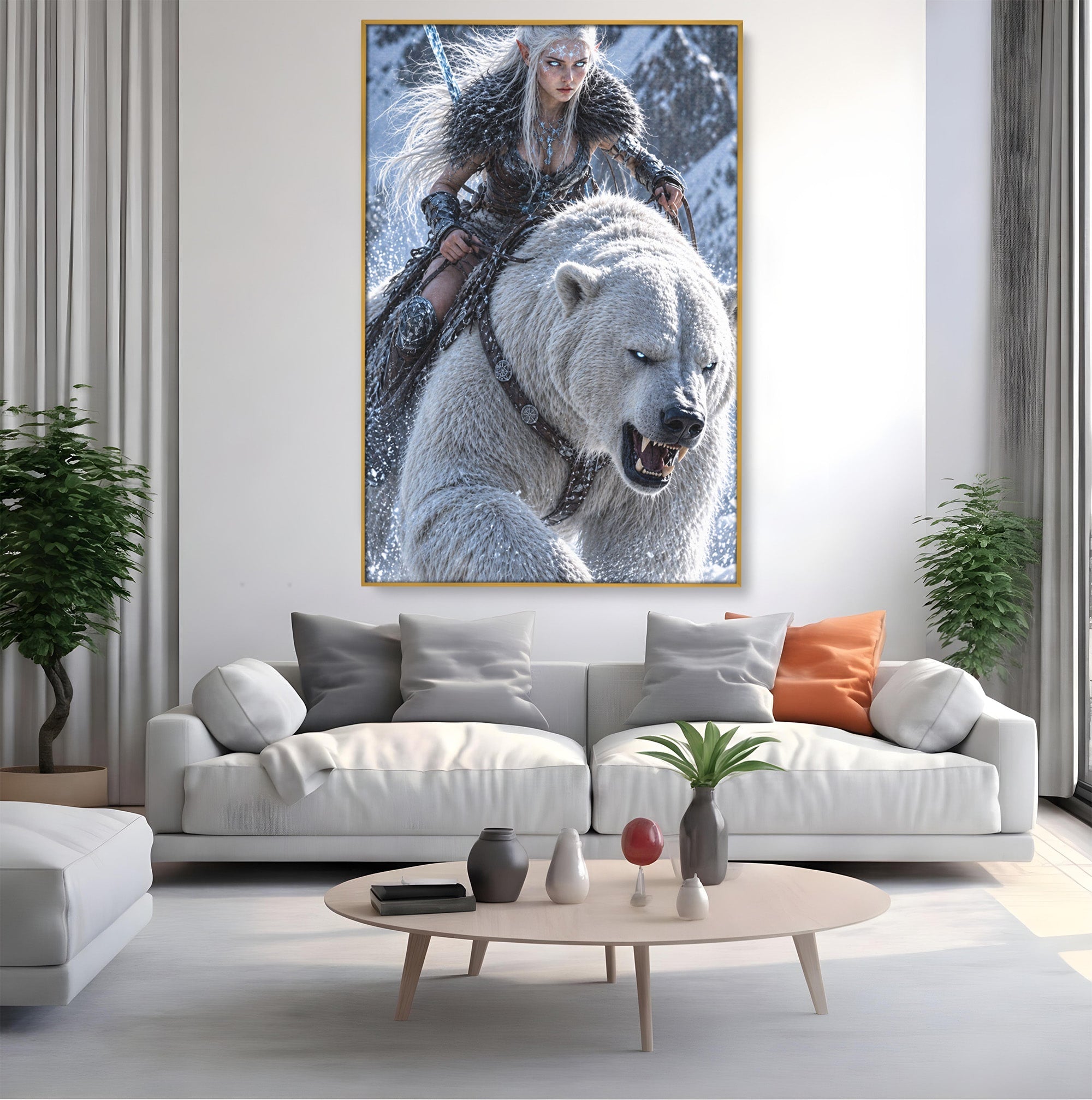 Tablou Canvas Premium LuxCanva® U1121, Razboinica Nordica Pe Urs Polar,  Fantezie, Aventura, Razboinica, Urs,Dormitor, Living, Culori Vibrante