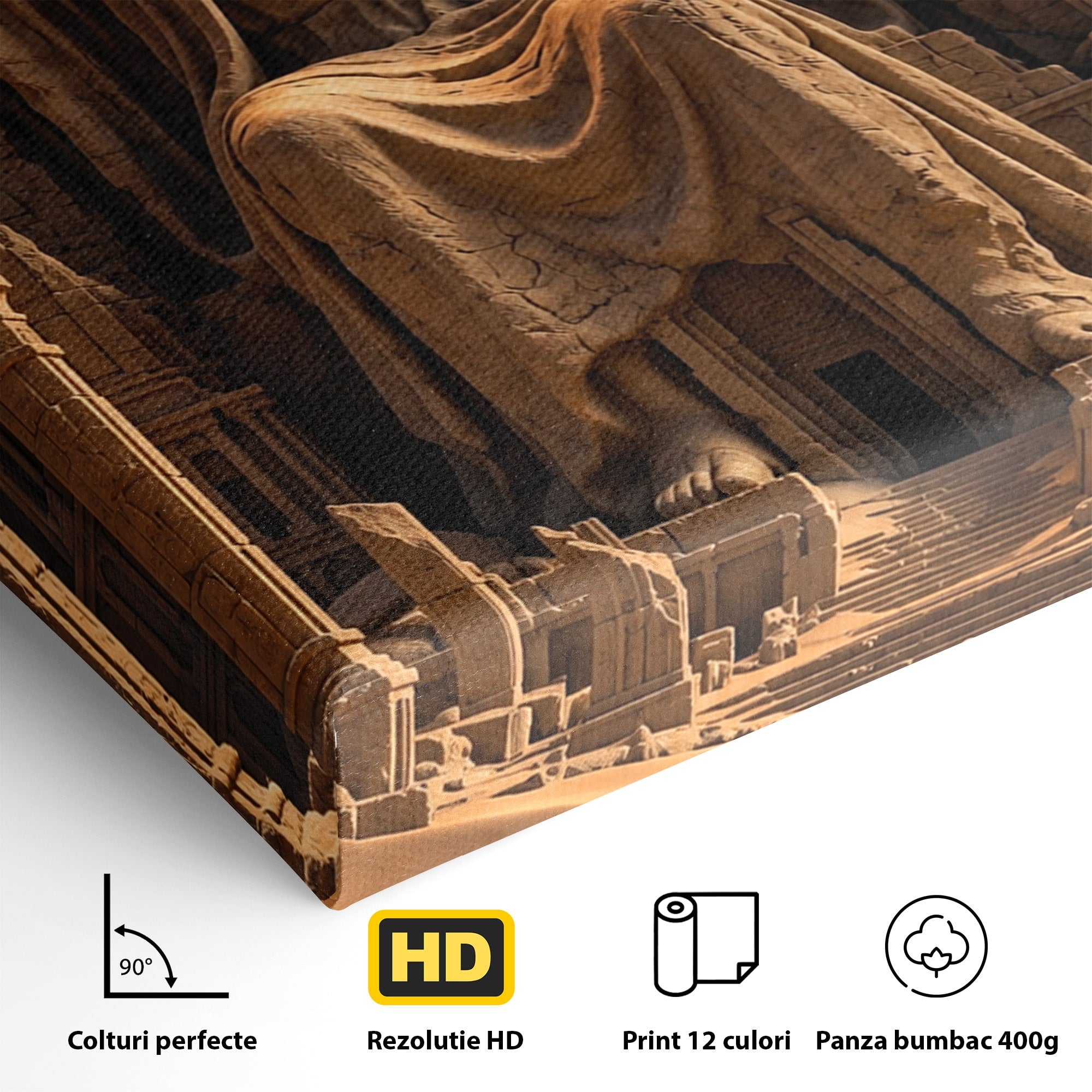 Tablou Canvas Premium LuxCanva® U1123, Zeitate Asezata Sub Luna, Desert, Statuie, Mister, Noapte, Zeitate, Living, Culori Vibrante