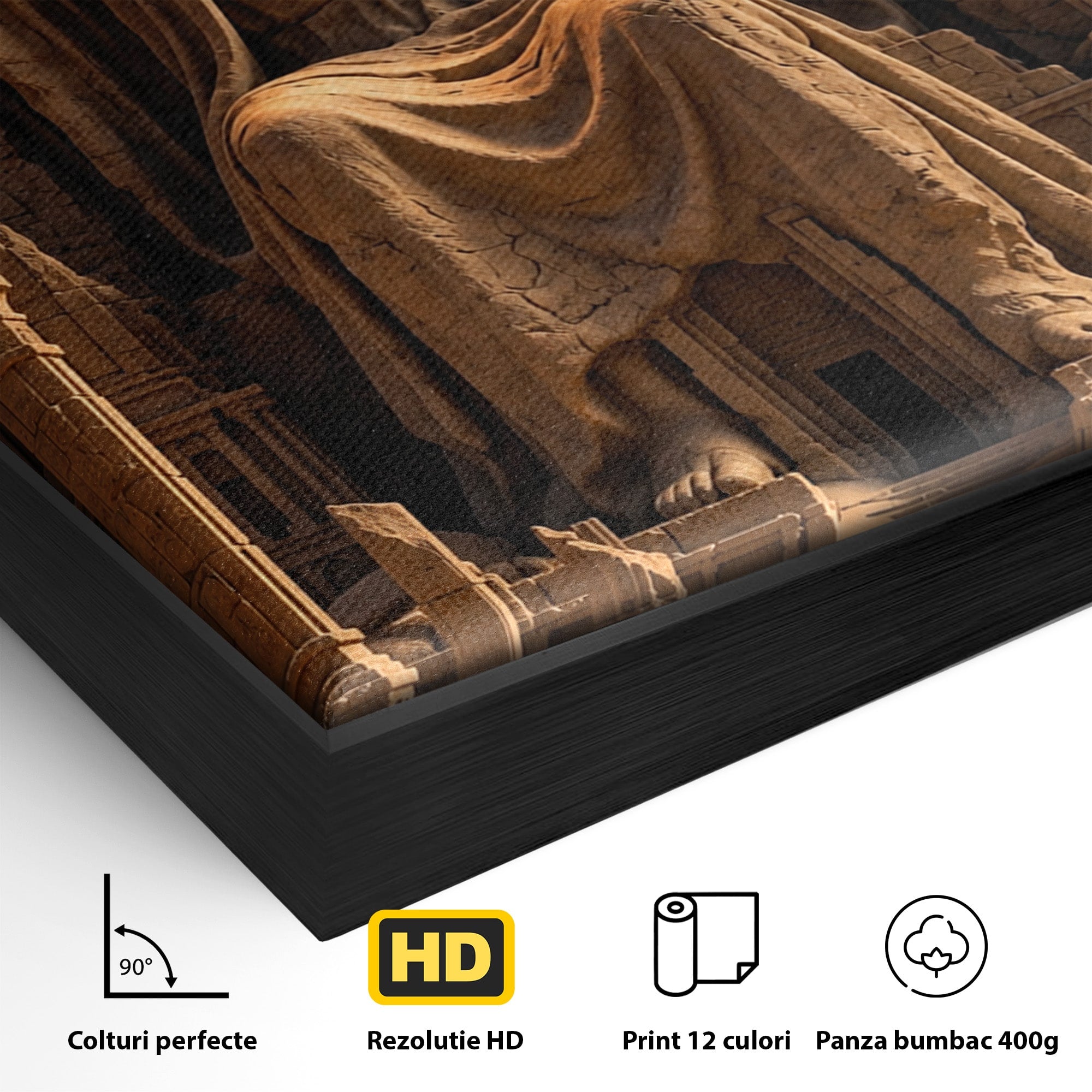 Tablou Canvas Premium LuxCanva® U1123, Zeitate Asezata Sub Luna, Desert, Statuie, Mister, Noapte, Zeitate, Living, Culori Vibrante