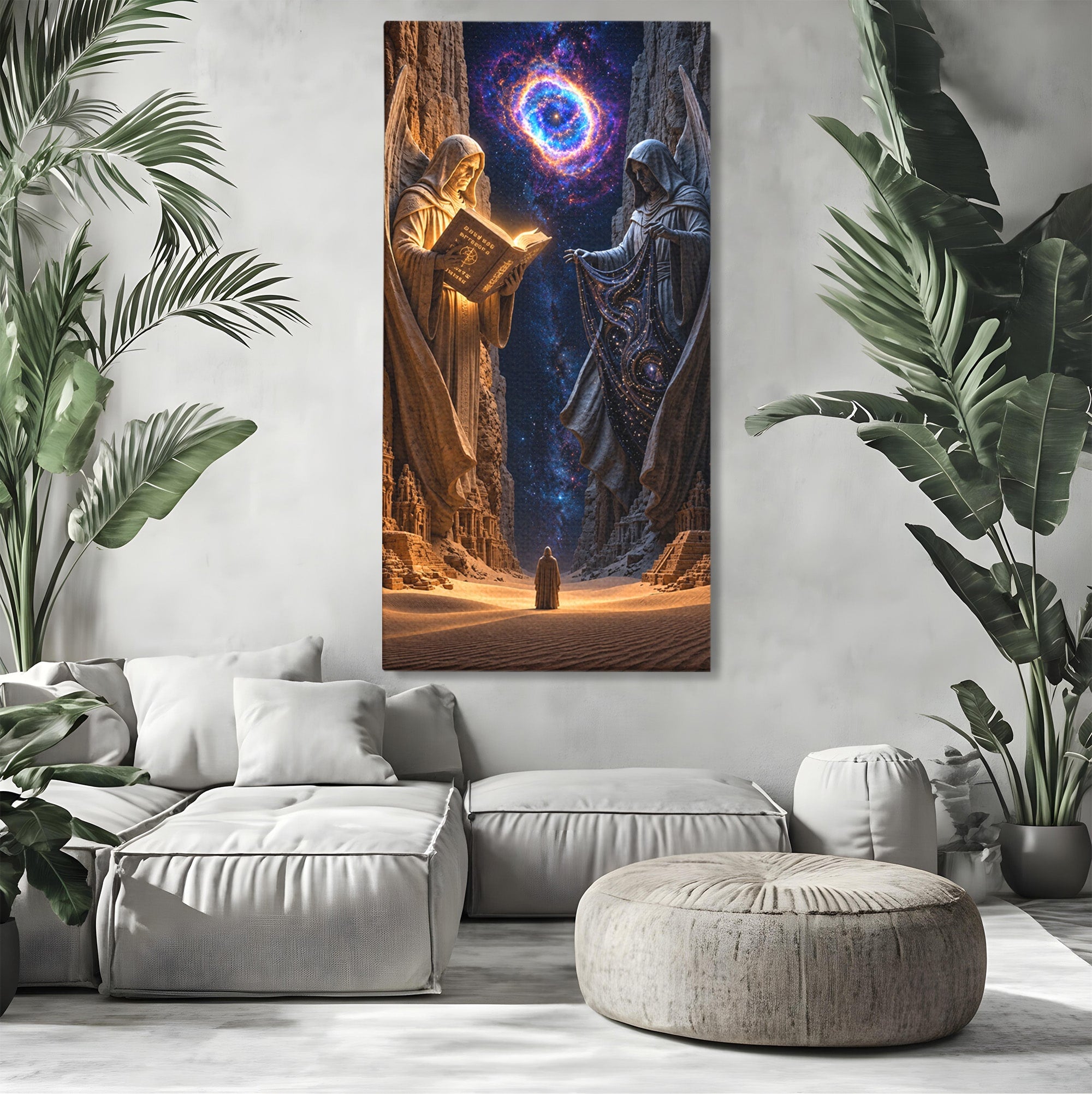 Tablou Canvas Premium LuxCanva® U1125, Ingerii Cunoasterii, Carti, Univers, Mistic, Ingeri, Dormitor, Living, Culori Vibrante