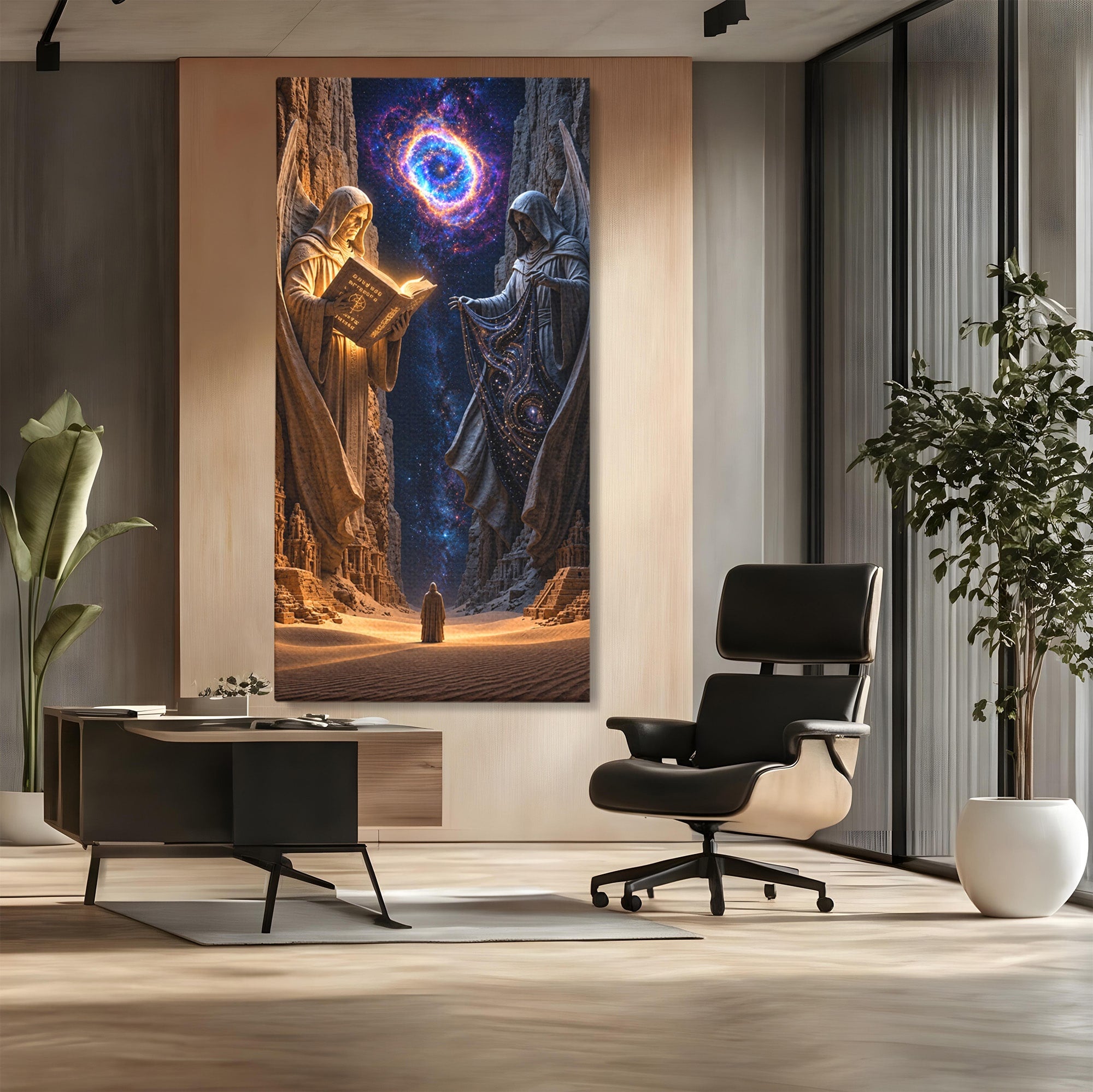 Tablou Canvas Premium LuxCanva® U1125, Ingerii Cunoasterii, Carti, Univers, Mistic, Ingeri, Dormitor, Living, Culori Vibrante