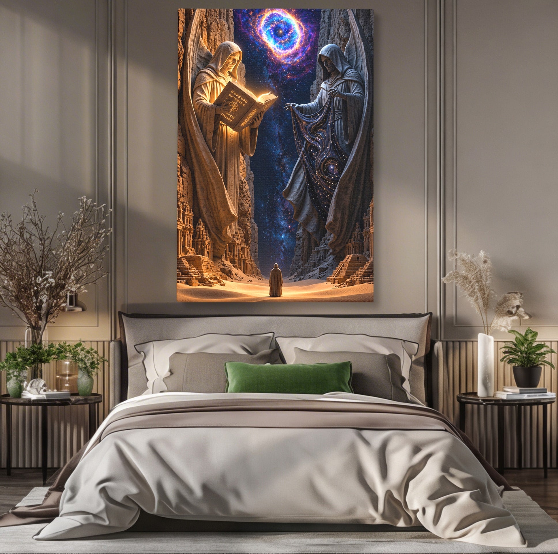 Tablou Canvas Premium LuxCanva® U1125, Ingerii Cunoasterii, Carti, Univers, Mistic, Ingeri, Dormitor, Living, Culori Vibrante