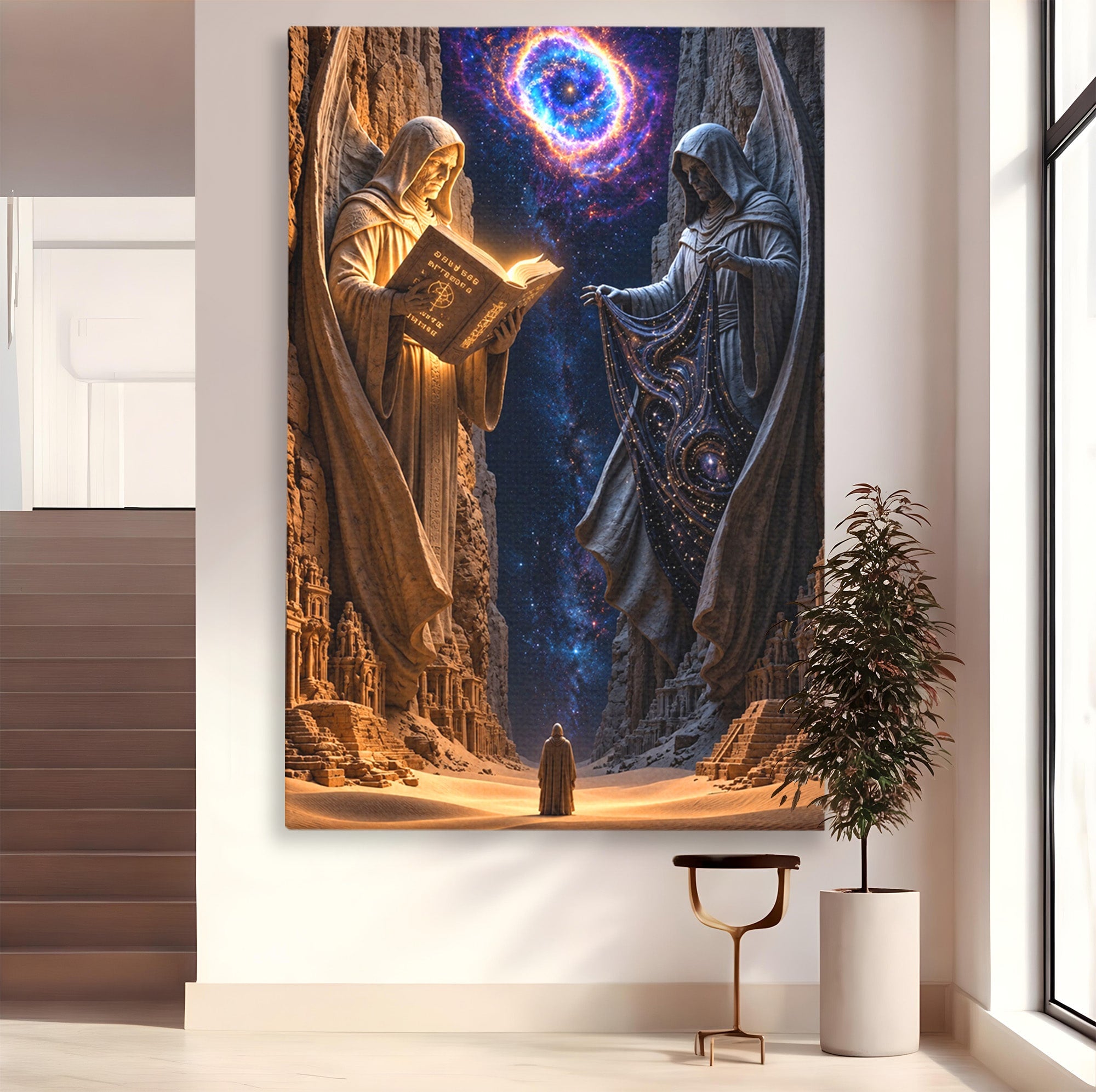 Tablou Canvas Premium LuxCanva® U1125, Ingerii Cunoasterii, Carti, Univers, Mistic, Ingeri, Dormitor, Living, Culori Vibrante