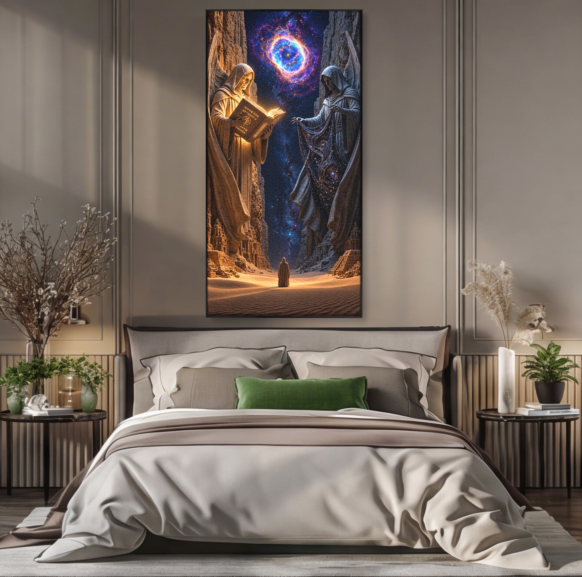 Tablou Canvas Premium LuxCanva® U1125, Ingerii Cunoasterii, Carti, Univers, Mistic, Ingeri, Dormitor, Living, Culori Vibrante