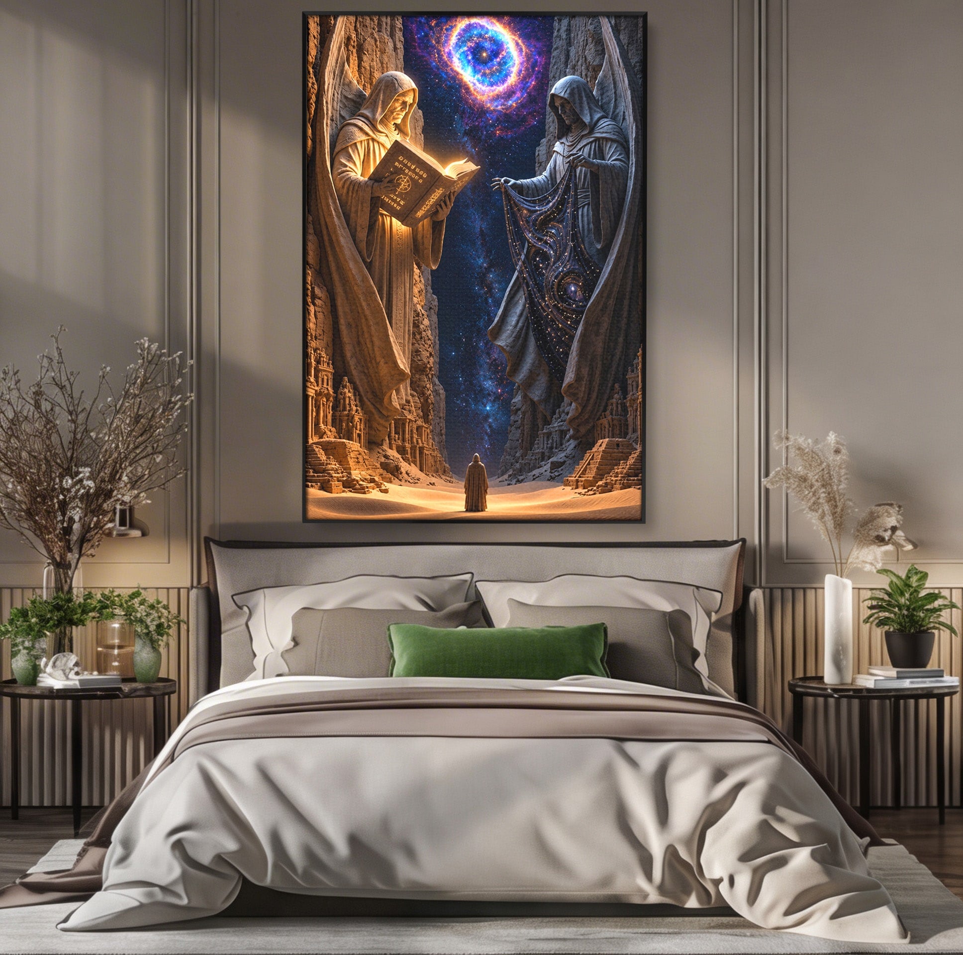 Tablou Canvas Premium LuxCanva® U1125, Ingerii Cunoasterii, Carti, Univers, Mistic, Ingeri, Dormitor, Living, Culori Vibrante
