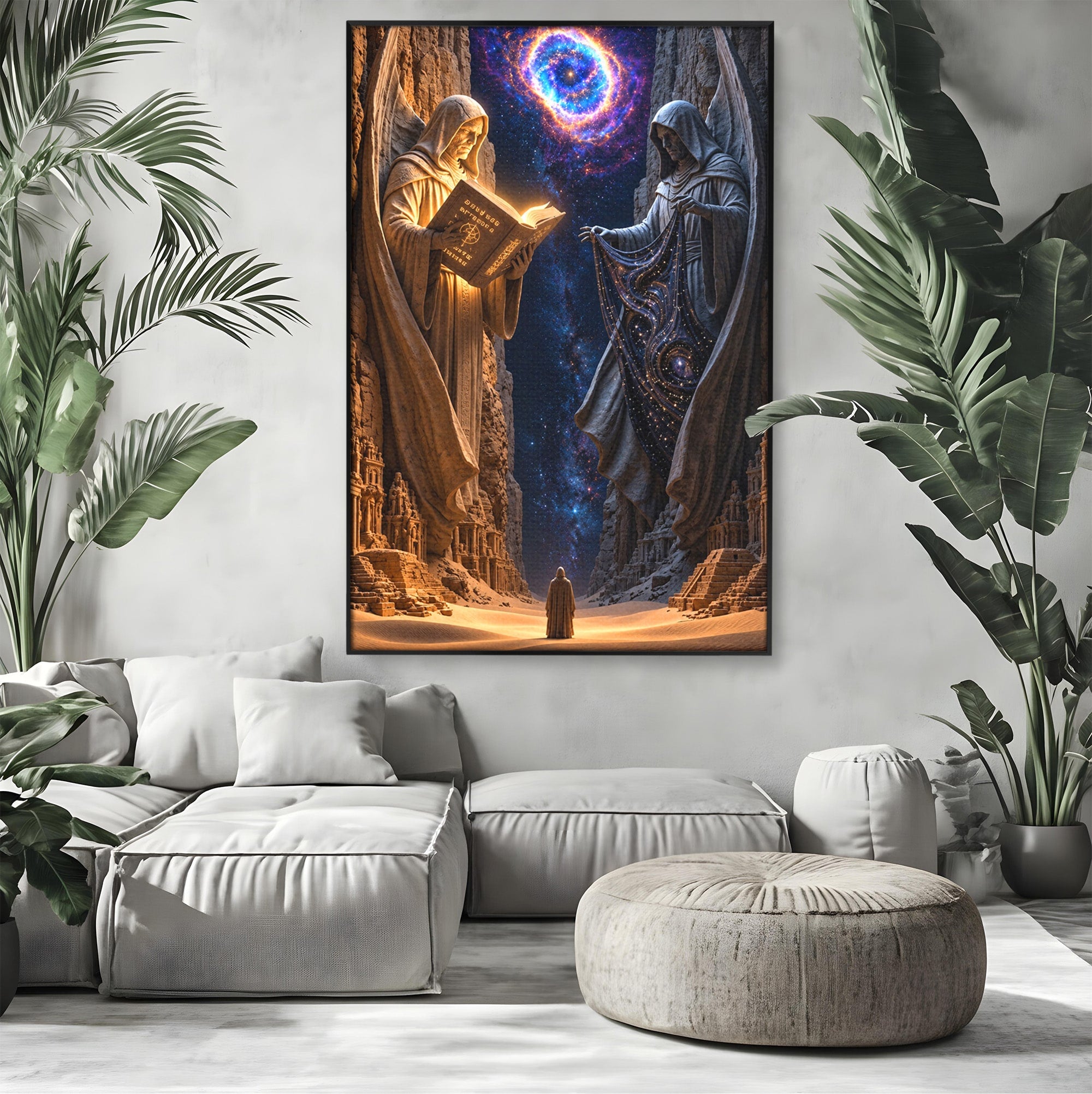 Tablou Canvas Premium LuxCanva® U1125, Ingerii Cunoasterii, Carti, Univers, Mistic, Ingeri, Dormitor, Living, Culori Vibrante