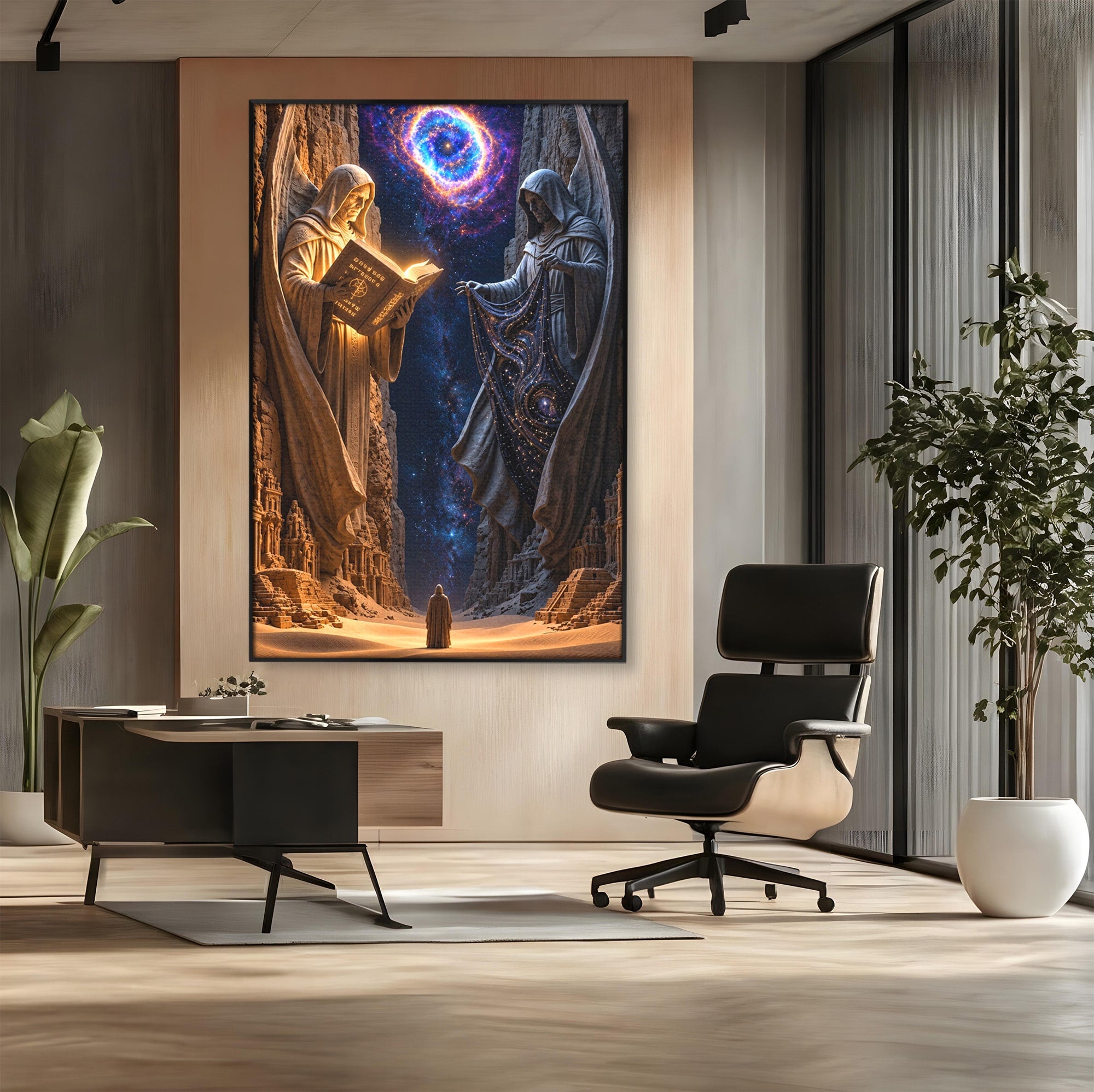 Tablou Canvas Premium LuxCanva® U1125, Ingerii Cunoasterii, Carti, Univers, Mistic, Ingeri, Dormitor, Living, Culori Vibrante