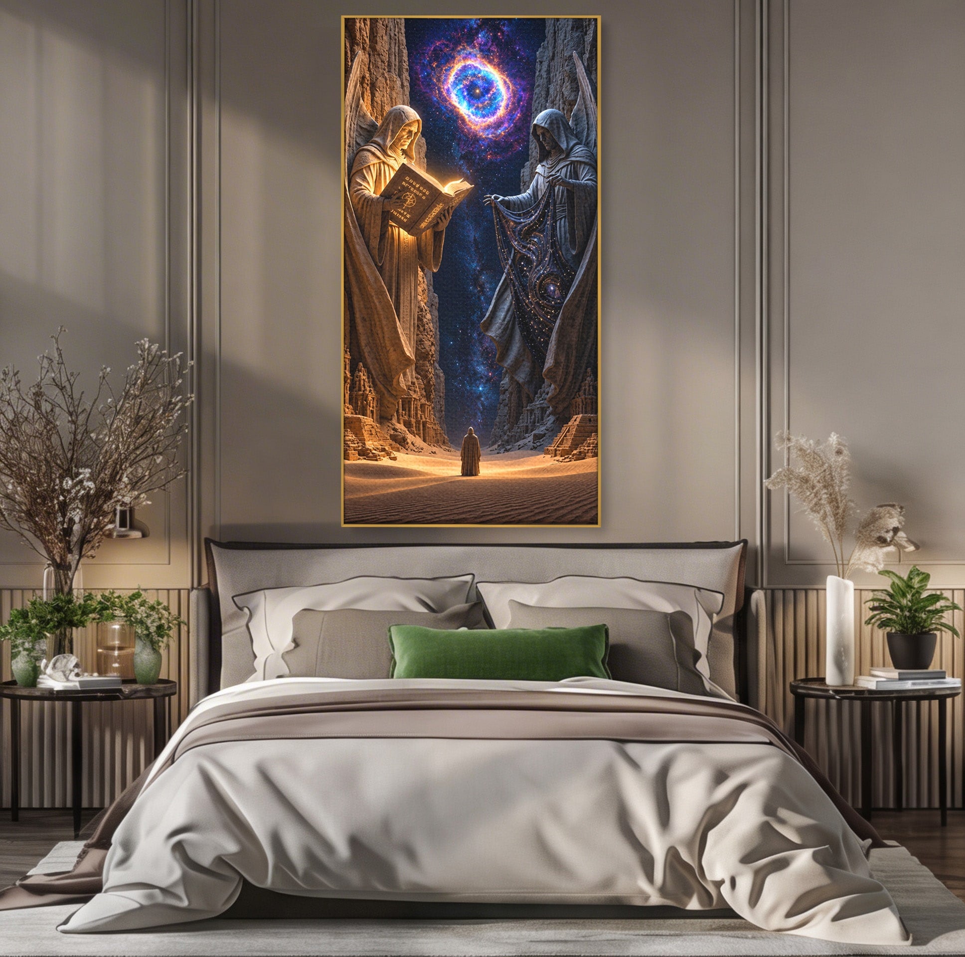 Tablou Canvas Premium LuxCanva® U1125, Ingerii Cunoasterii, Carti, Univers, Mistic, Ingeri, Dormitor, Living, Culori Vibrante