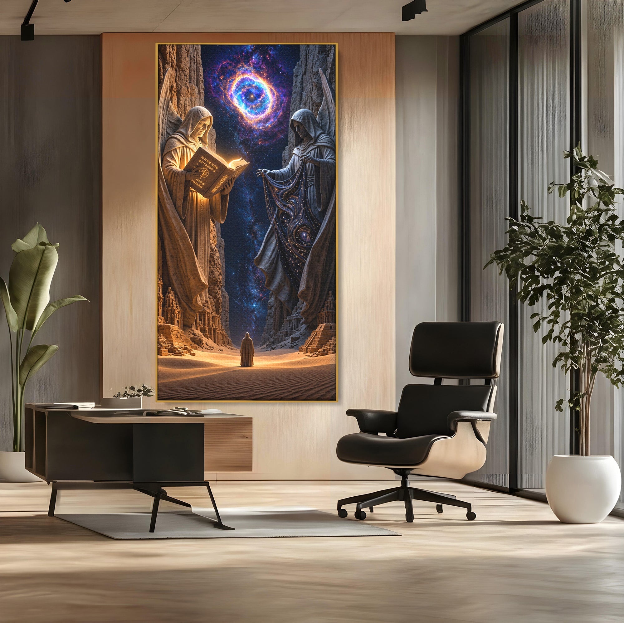 Tablou Canvas Premium LuxCanva® U1125, Ingerii Cunoasterii, Carti, Univers, Mistic, Ingeri, Dormitor, Living, Culori Vibrante