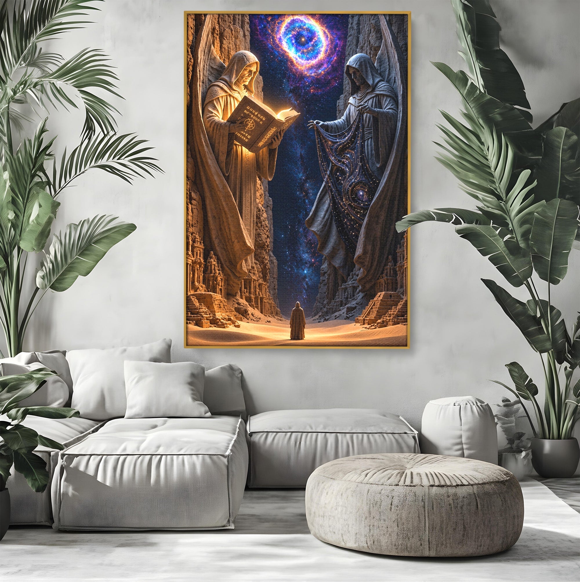 Tablou Canvas Premium LuxCanva® U1125, Ingerii Cunoasterii, Carti, Univers, Mistic, Ingeri, Dormitor, Living, Culori Vibrante