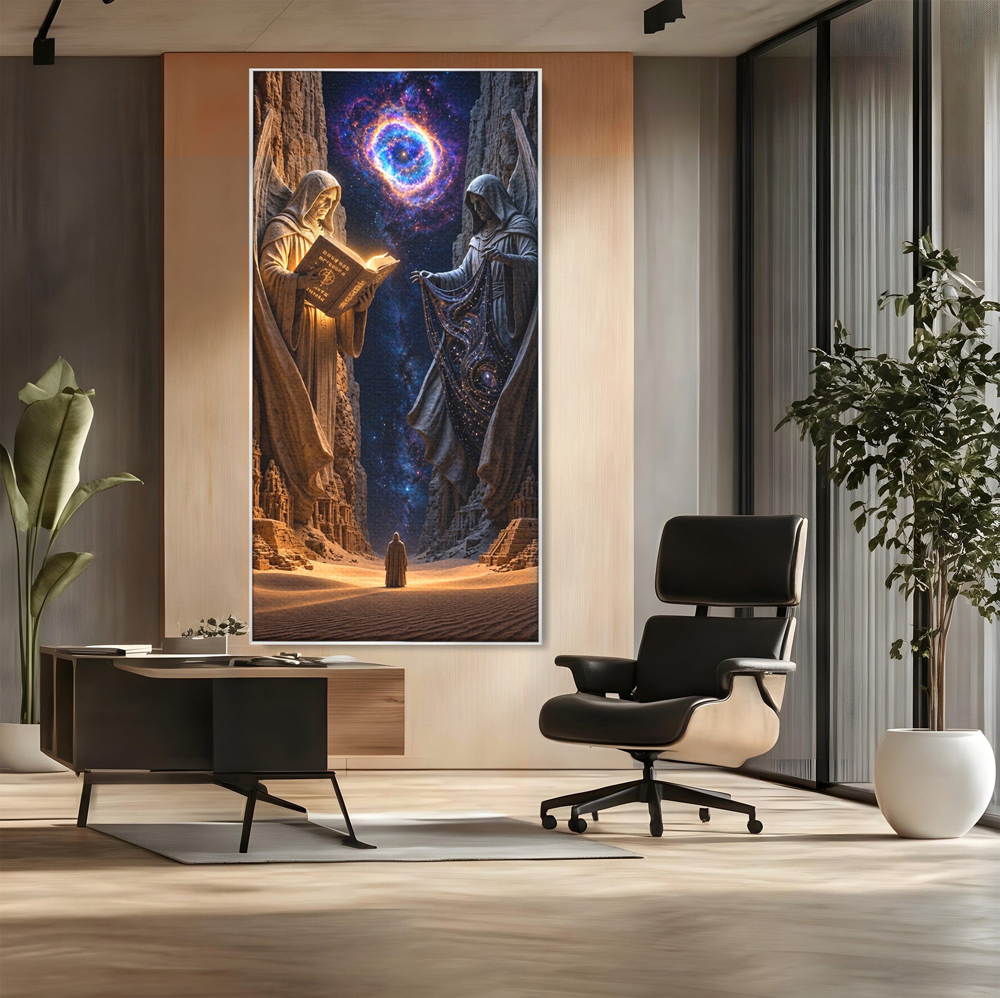 Tablou Canvas Premium LuxCanva® U1125, Ingerii Cunoasterii, Carti, Univers, Mistic, Ingeri, Dormitor, Living, Culori Vibrante