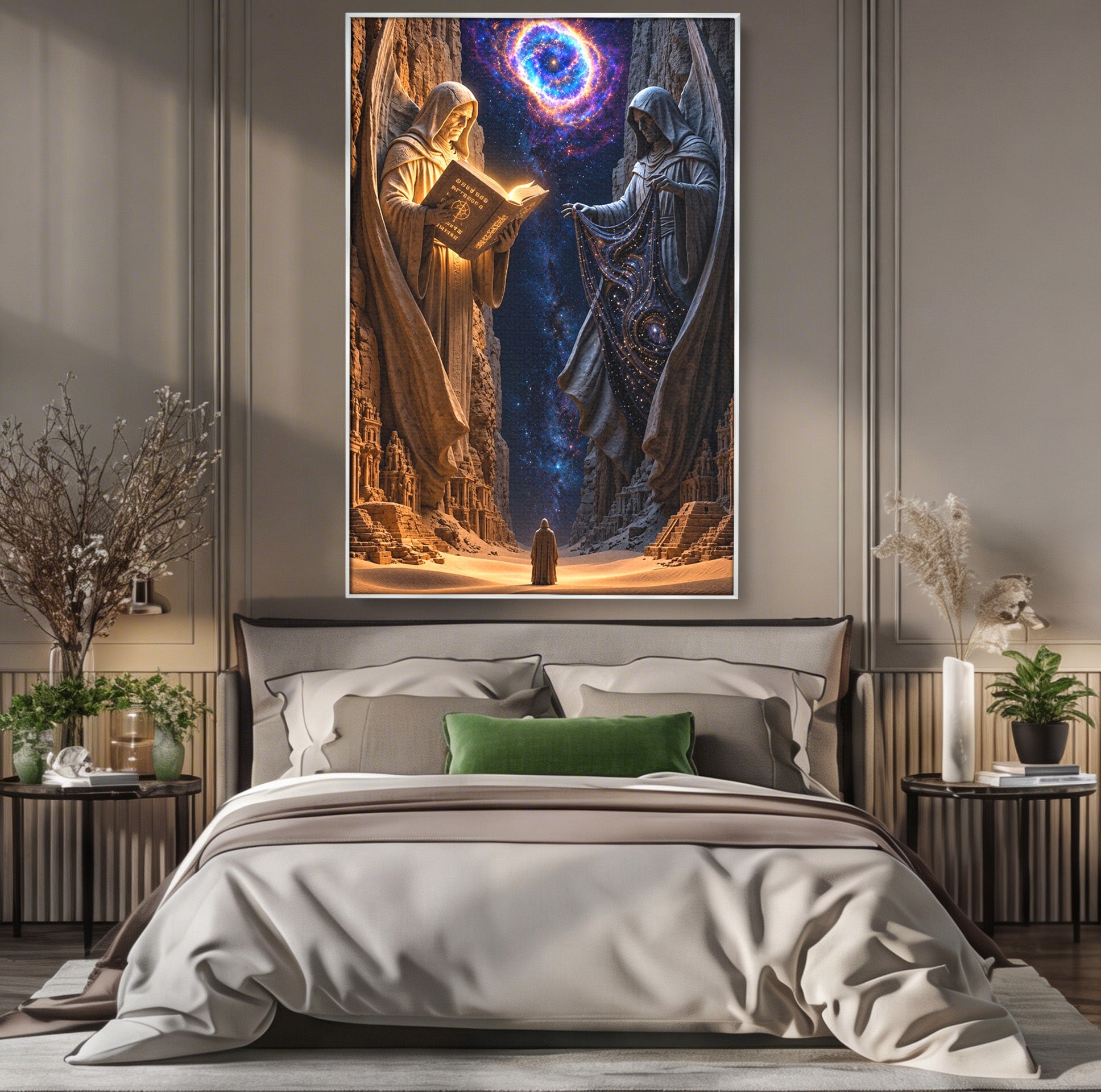 Tablou Canvas Premium LuxCanva® U1125, Ingerii Cunoasterii, Carti, Univers, Mistic, Ingeri, Dormitor, Living, Culori Vibrante