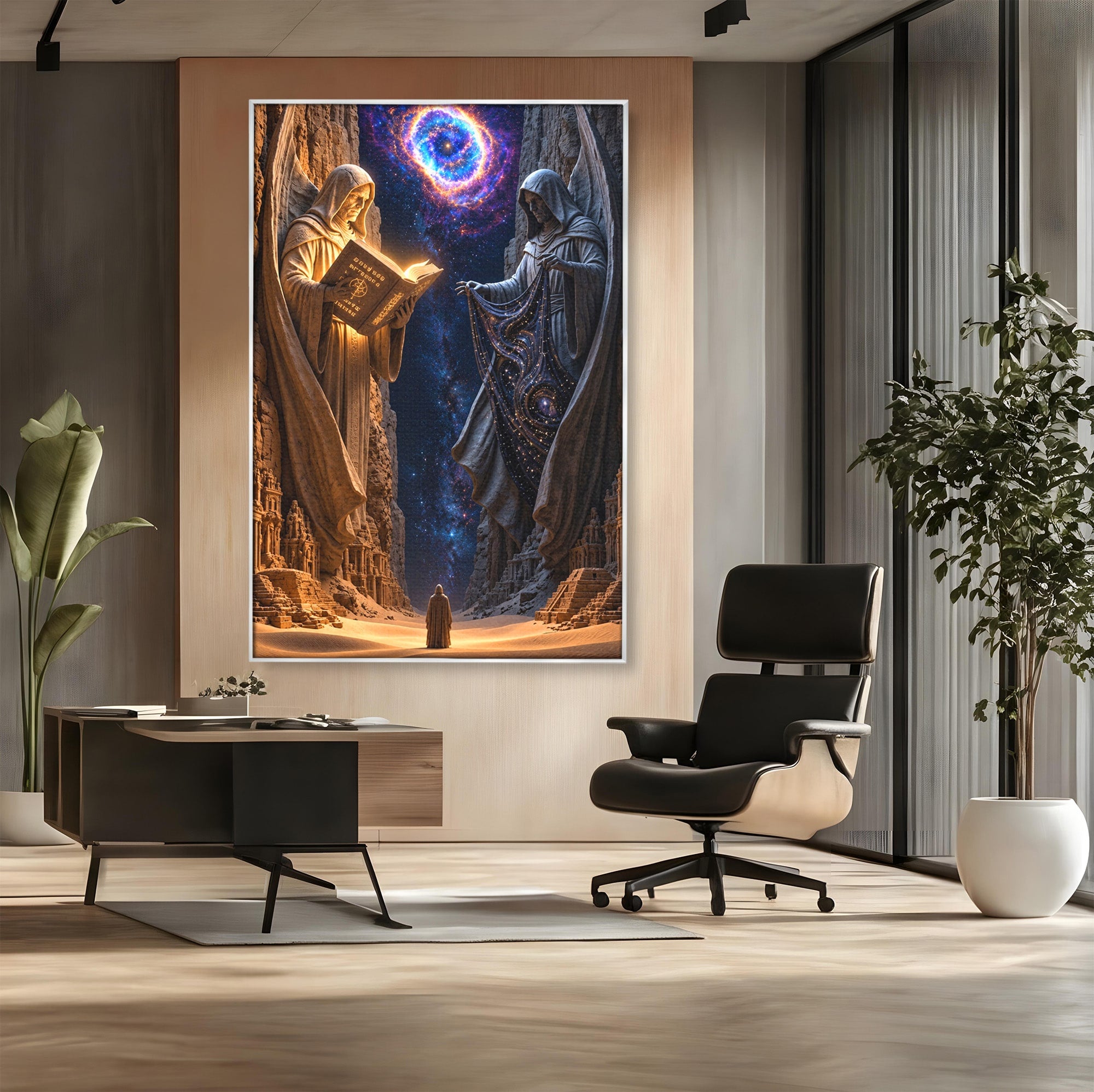 Tablou Canvas Premium LuxCanva® U1125, Ingerii Cunoasterii, Carti, Univers, Mistic, Ingeri, Dormitor, Living, Culori Vibrante