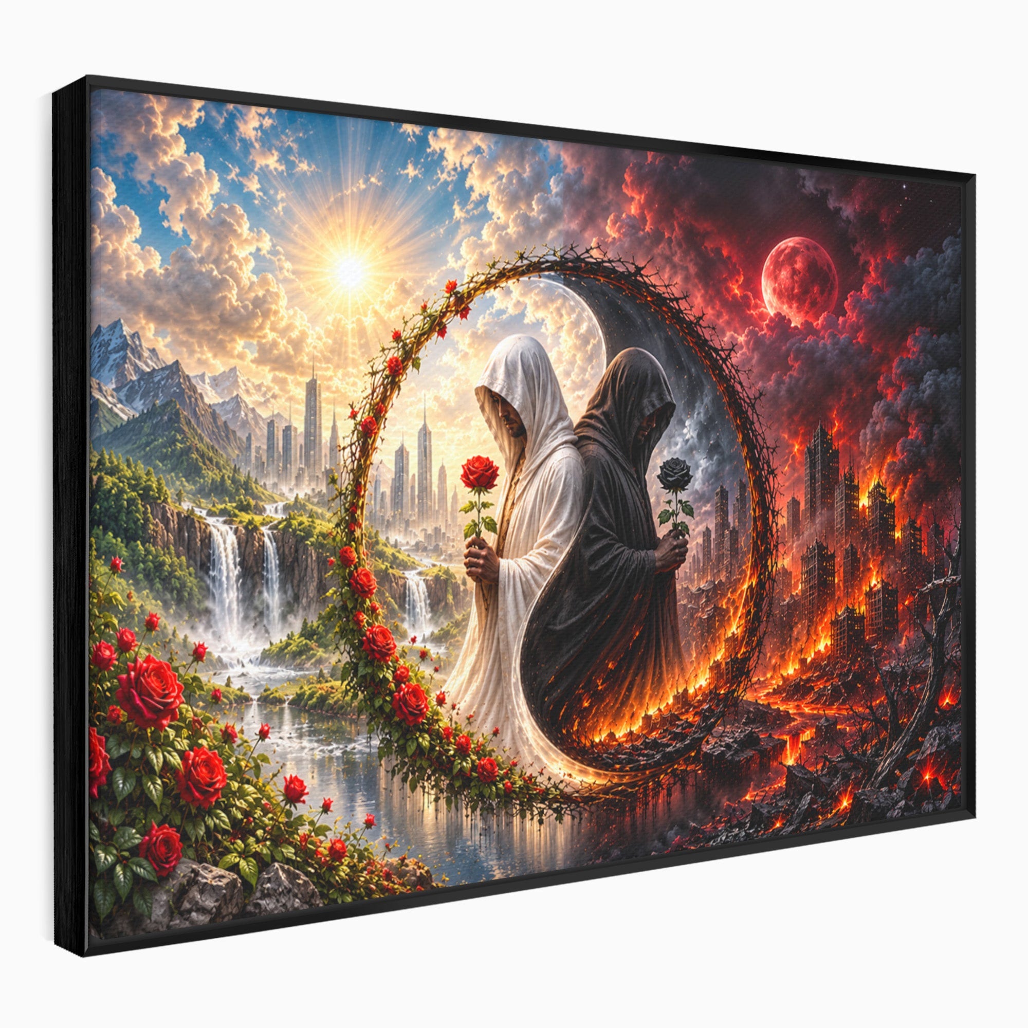 Tablou Canvas Premium LuxCanva® U1126, Echilibrul Dualitatii, Zi, Noapte, Echilibru, Mister, Dualitate, Living, Culori Vibrante