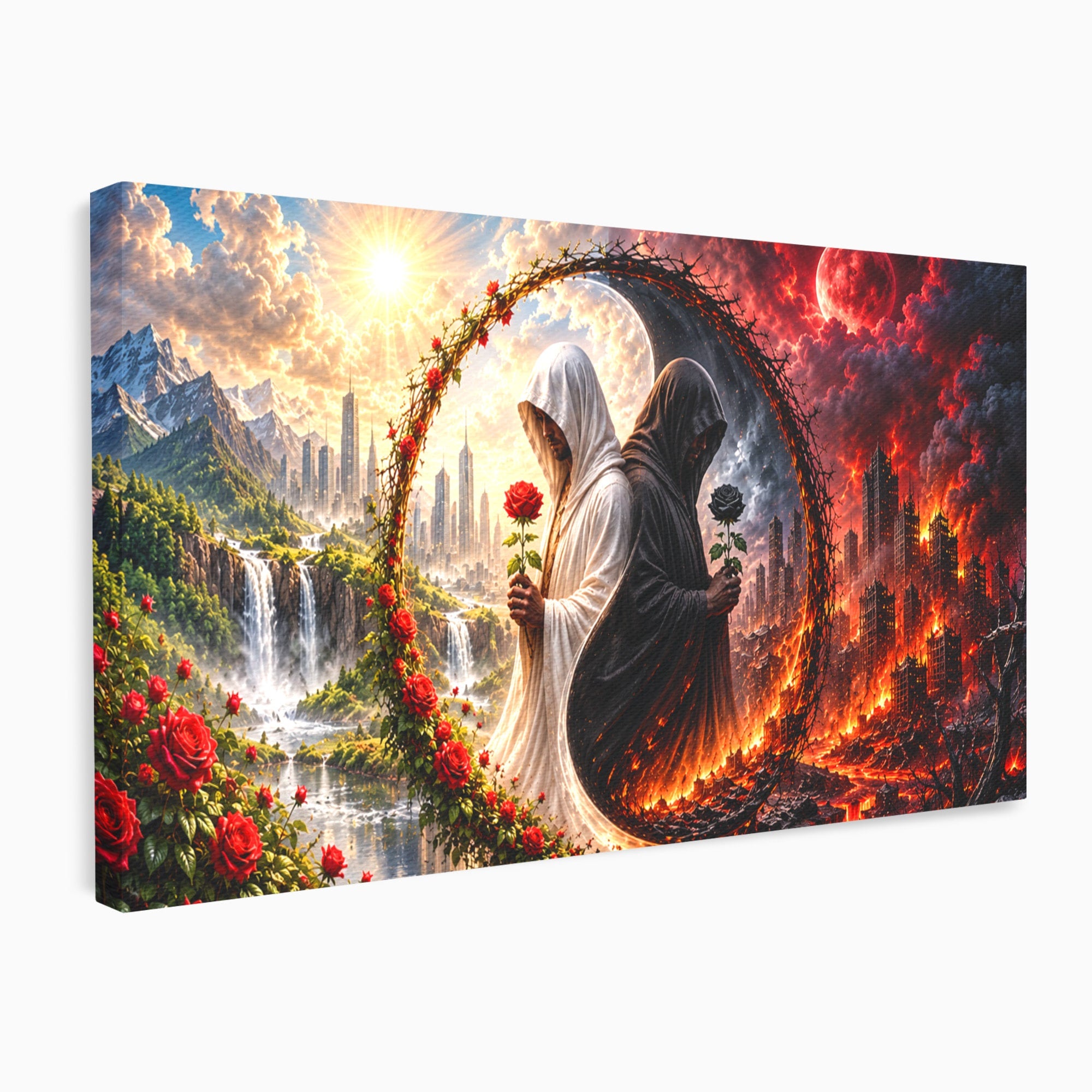 Tablou Canvas Premium LuxCanva® U1126, Echilibrul Dualitatii, Zi, Noapte, Echilibru, Mister, Dualitate, Living, Culori Vibrante