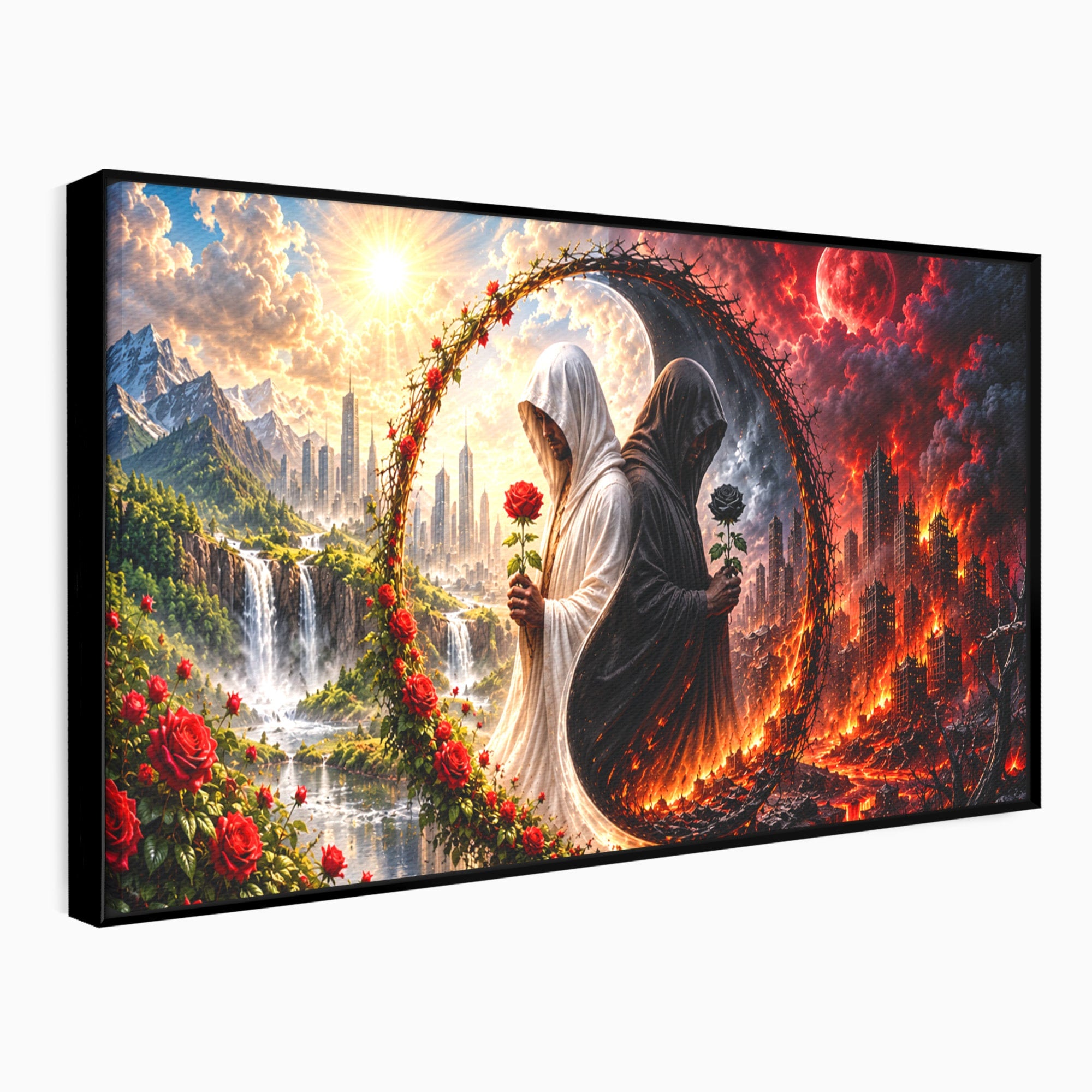 Tablou Canvas Premium LuxCanva® U1126, Echilibrul Dualitatii, Zi, Noapte, Echilibru, Mister, Dualitate, Living, Culori Vibrante